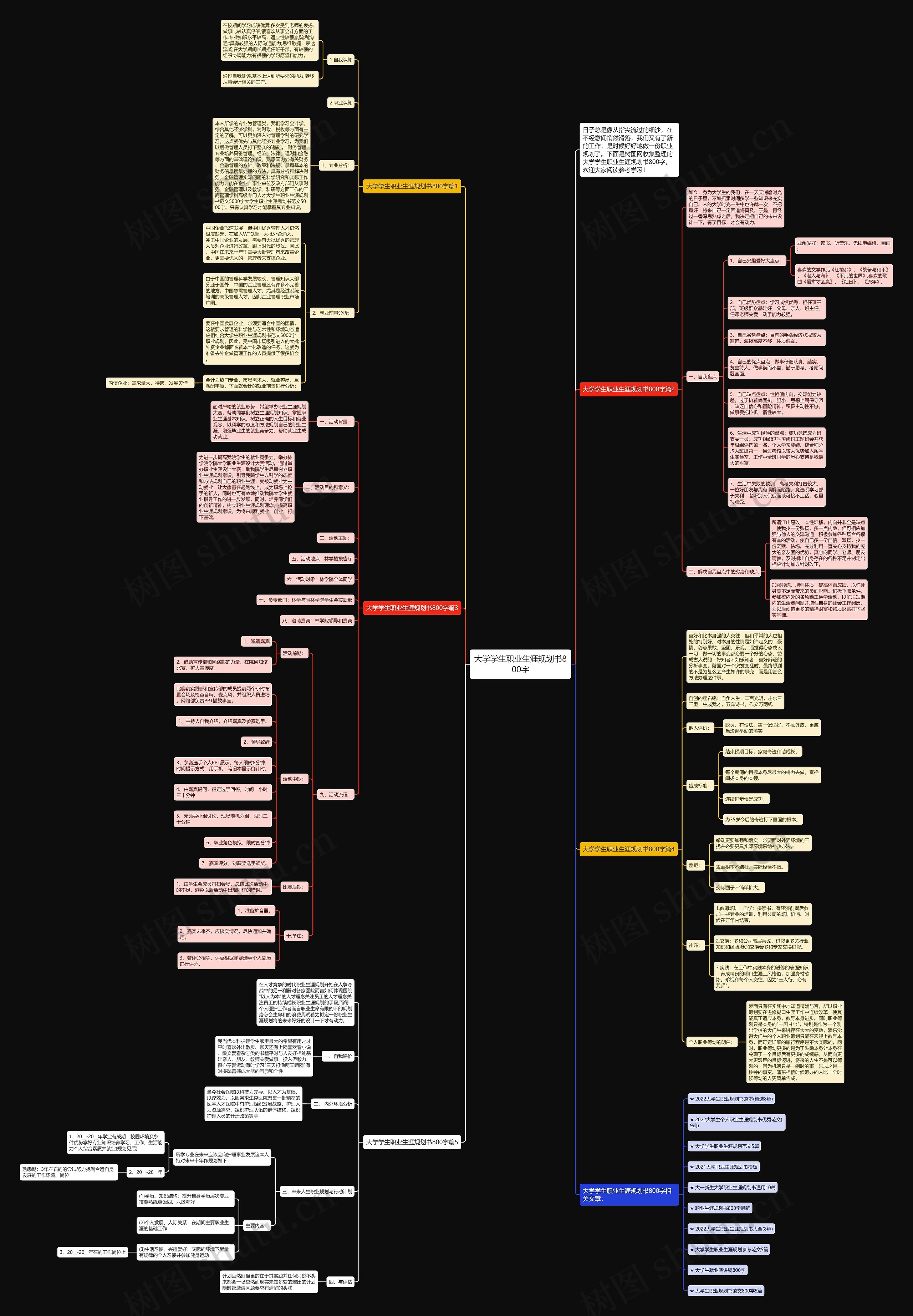 大学学生职业生涯规划书800字思维导图