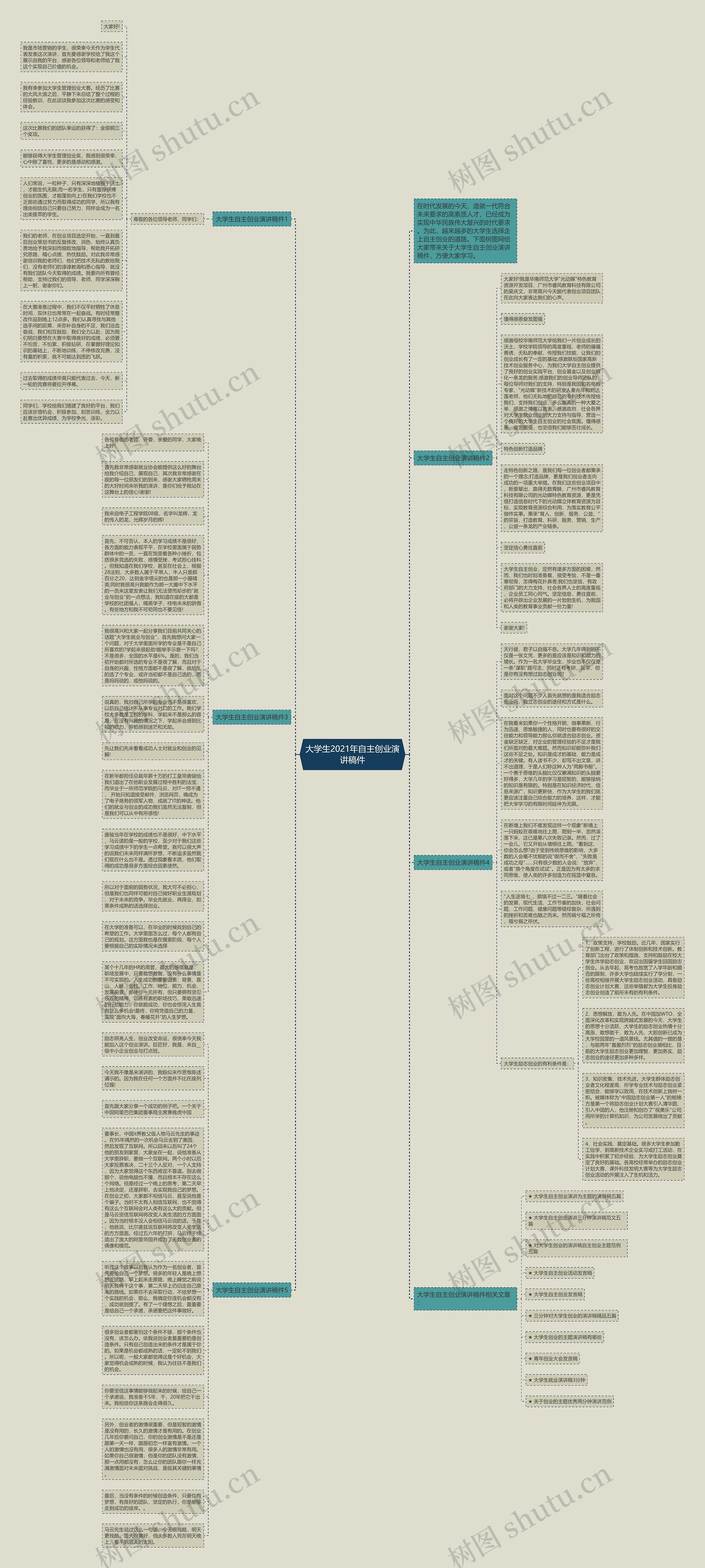 大学生2021年自主创业演讲稿件思维导图