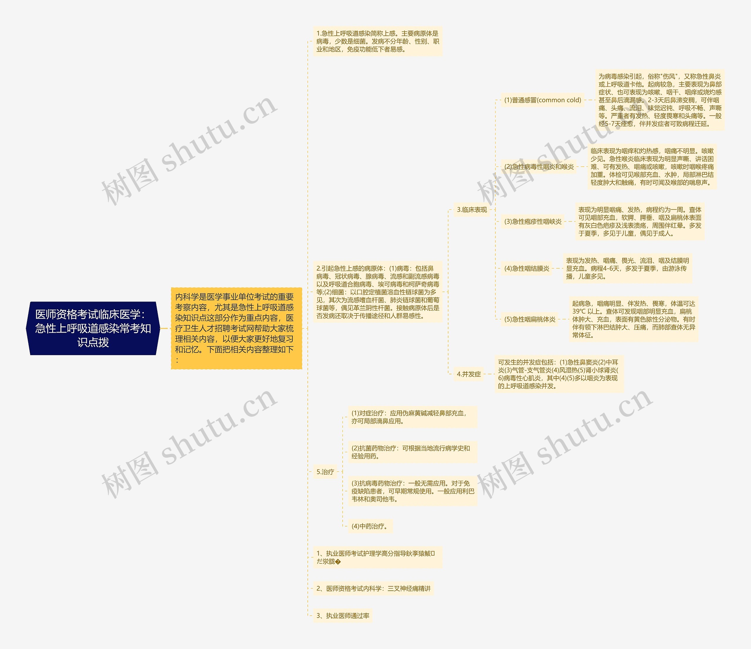 医师资格考试临床医学：急性上呼吸道感染常考知识点拨思维导图