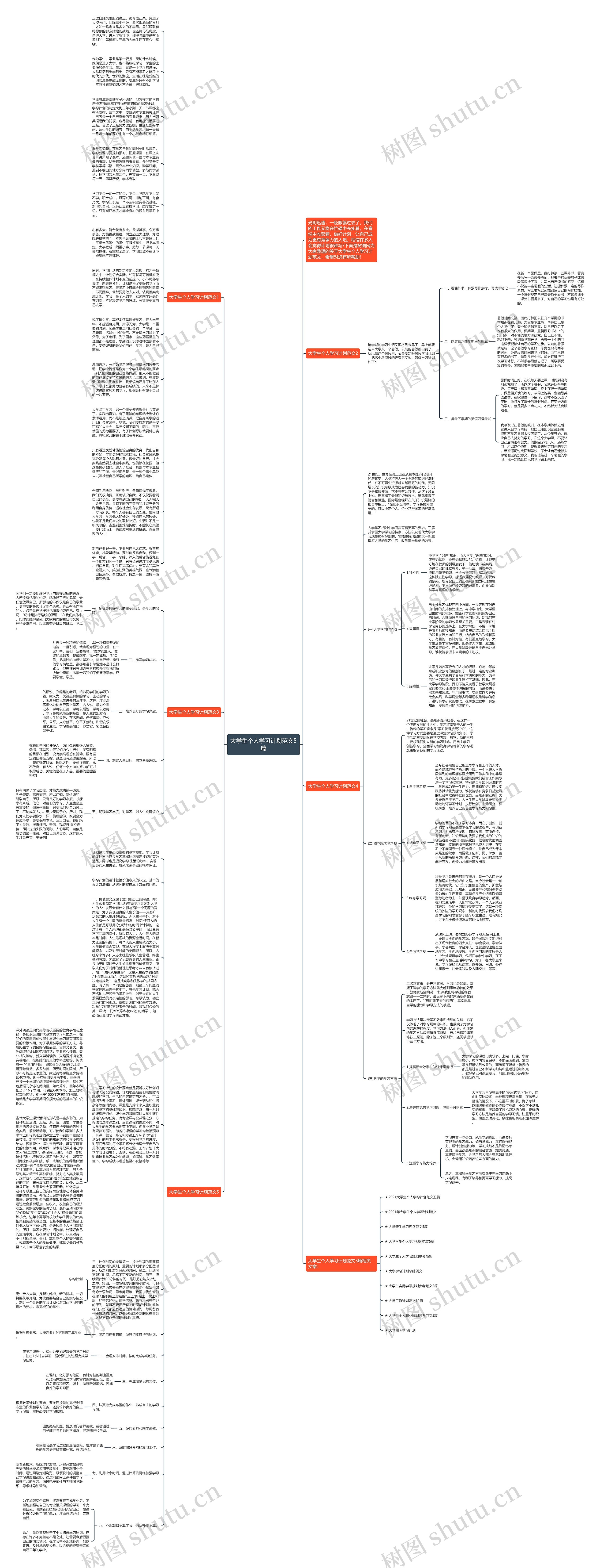 大学生个人学习计划范文5篇思维导图高清图 大学生个人学习计划范文5篇思维导图