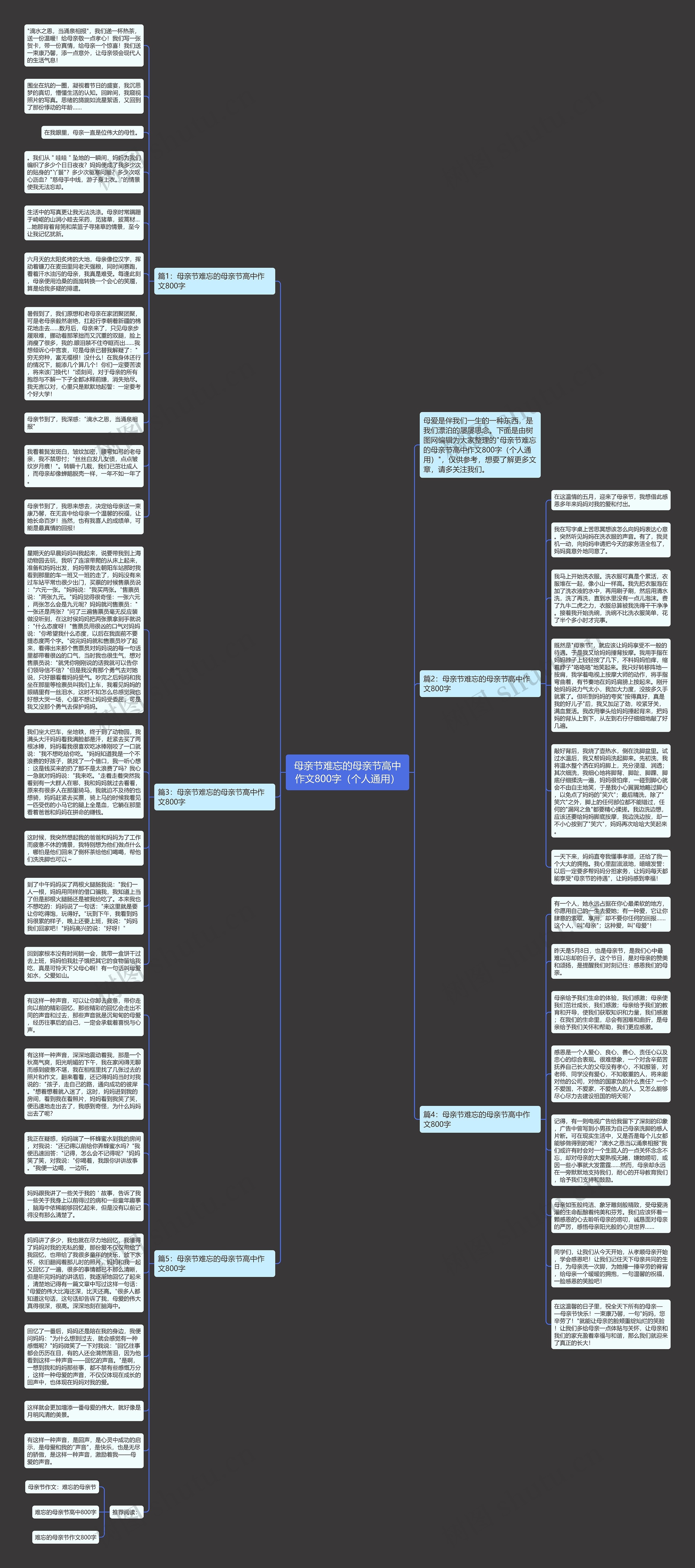 母亲节难忘的母亲节高中作文800字（个人通用）思维导图