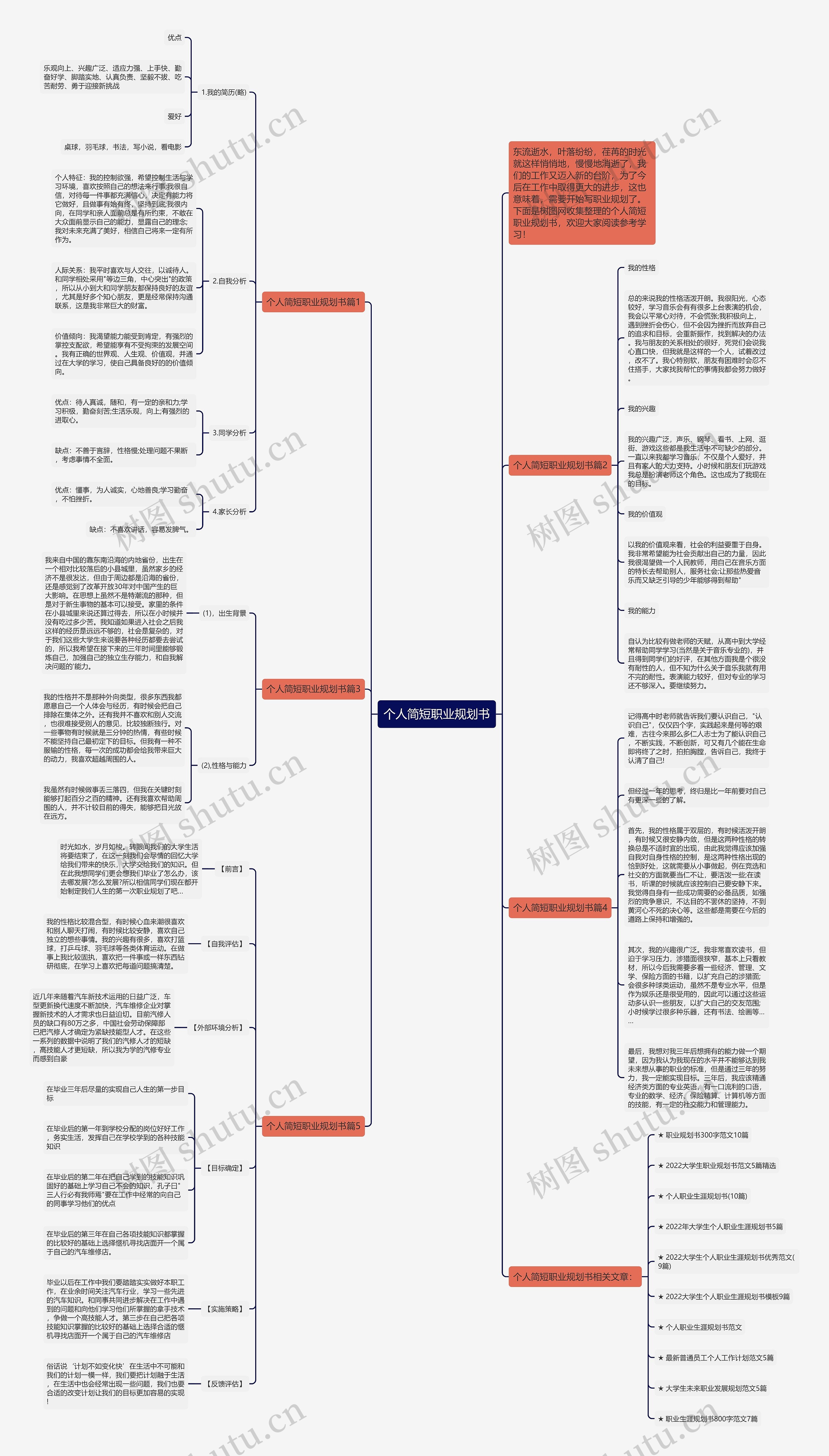 个人简短职业规划书思维导图
