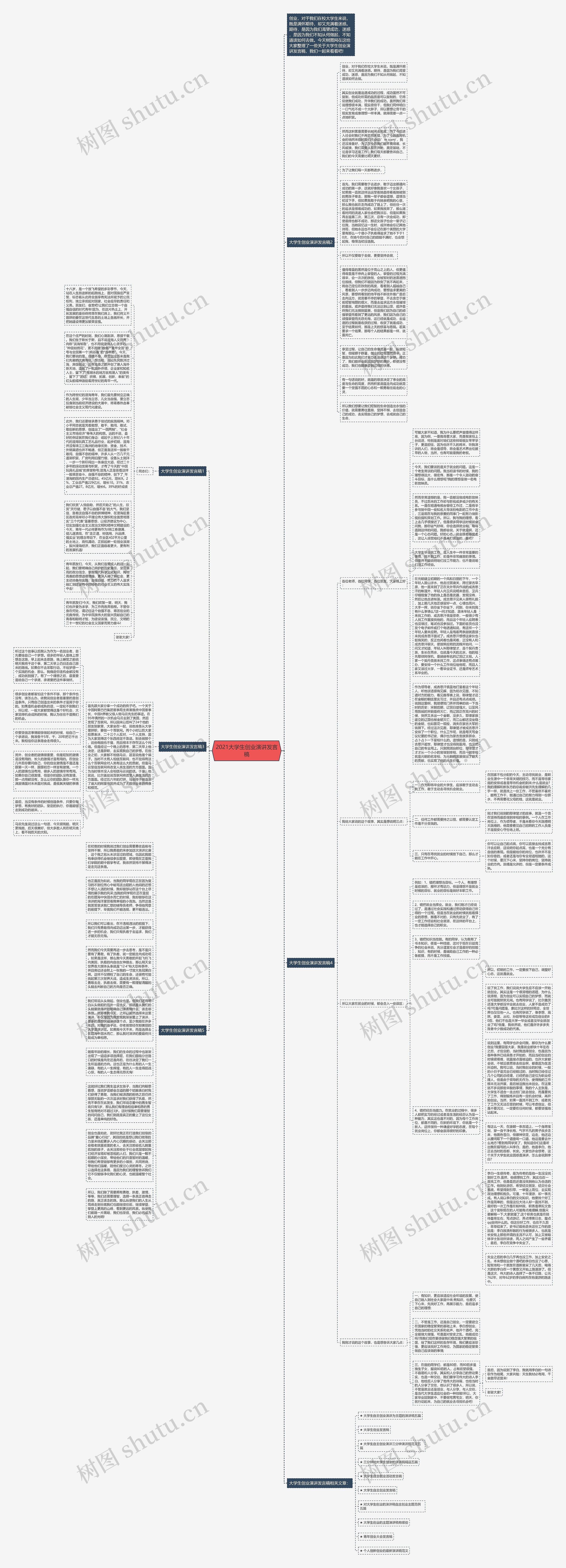 2021大学生创业演讲发言稿思维导图