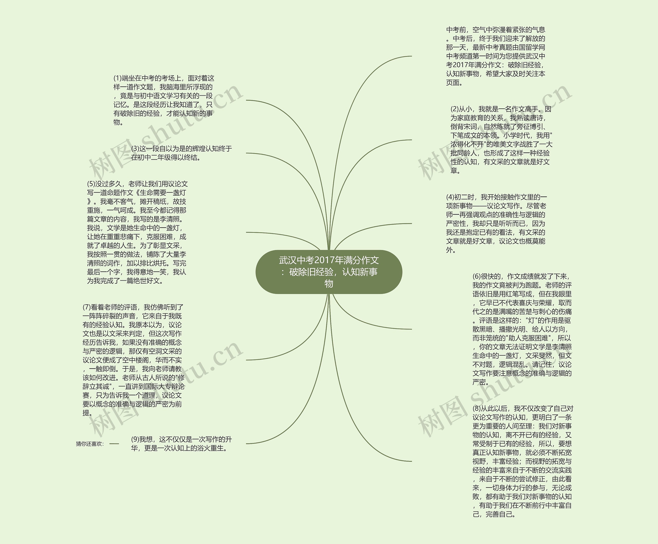 武汉中考2017年满分作文：破除旧经验，认知新事物思维导图