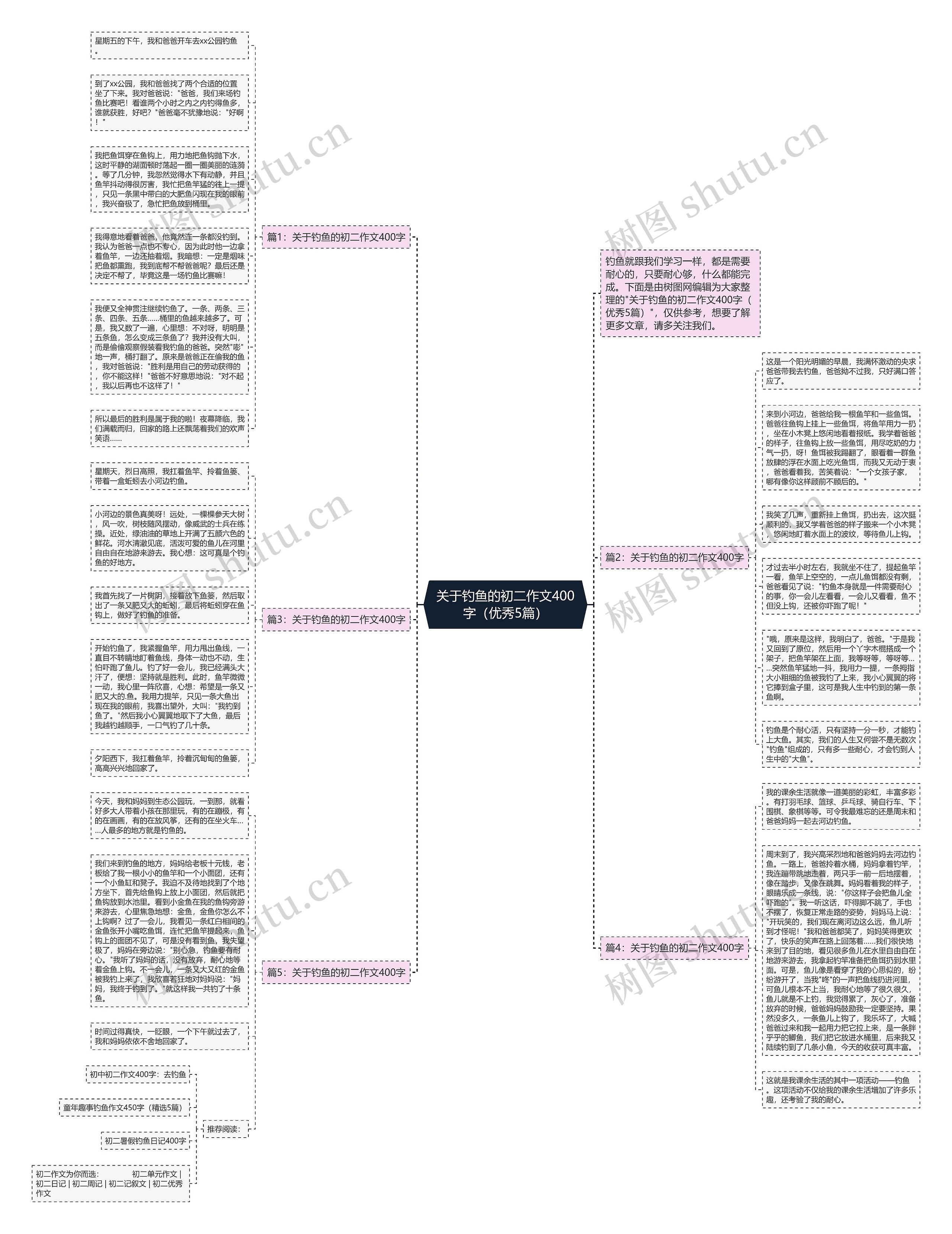 关于钓鱼的初二作文400字（优秀5篇）思维导图