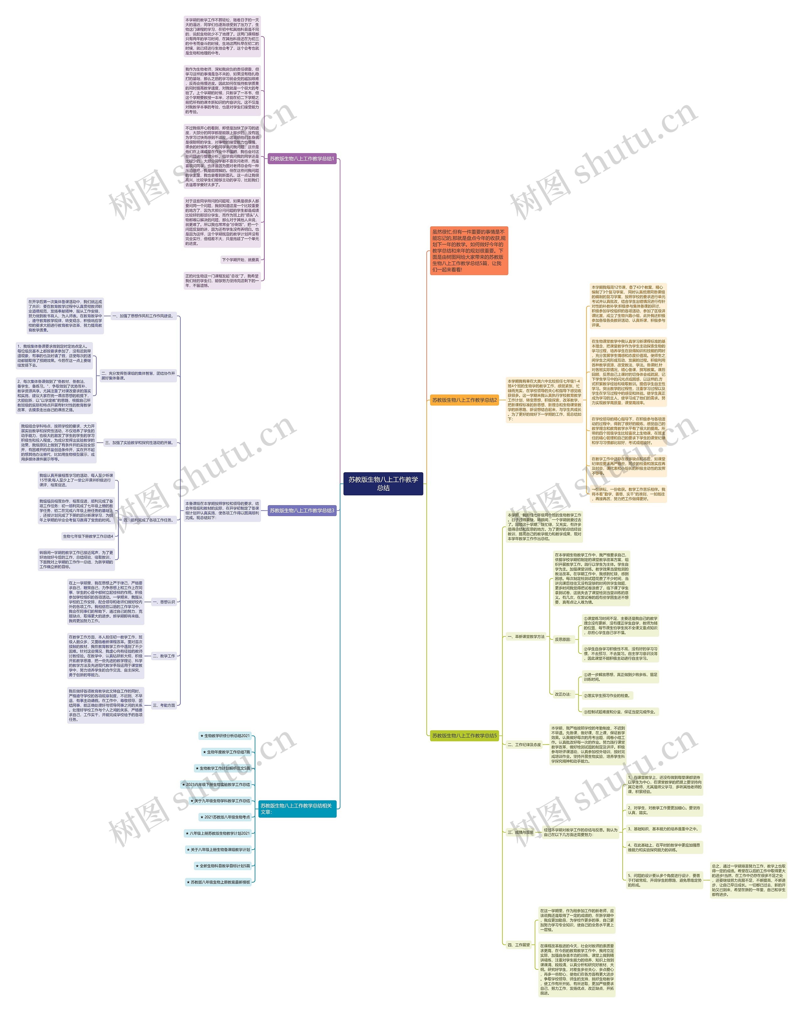 苏教版生物八上工作教学总结思维导图