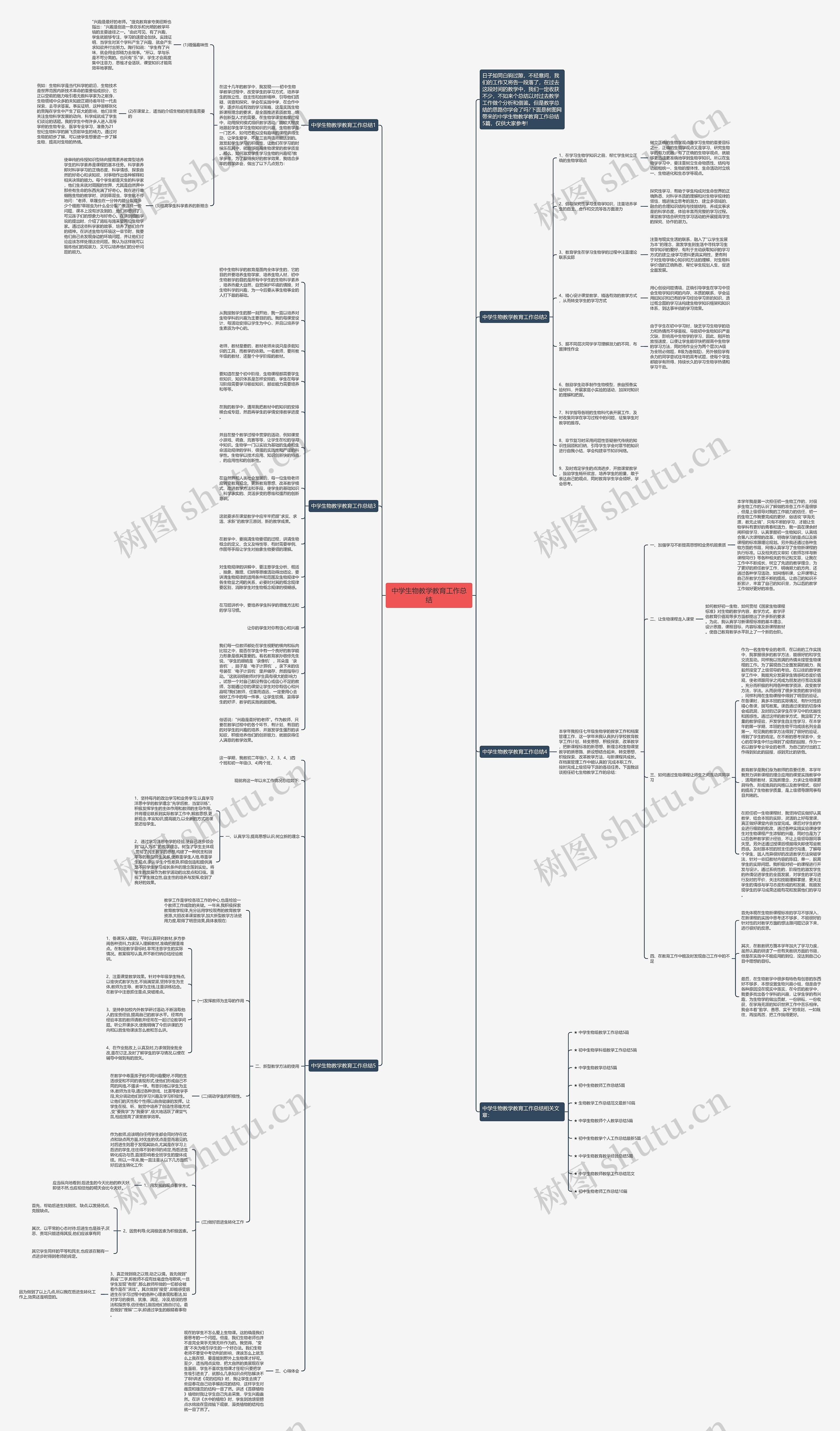 中学生物教学教育工作总结思维导图