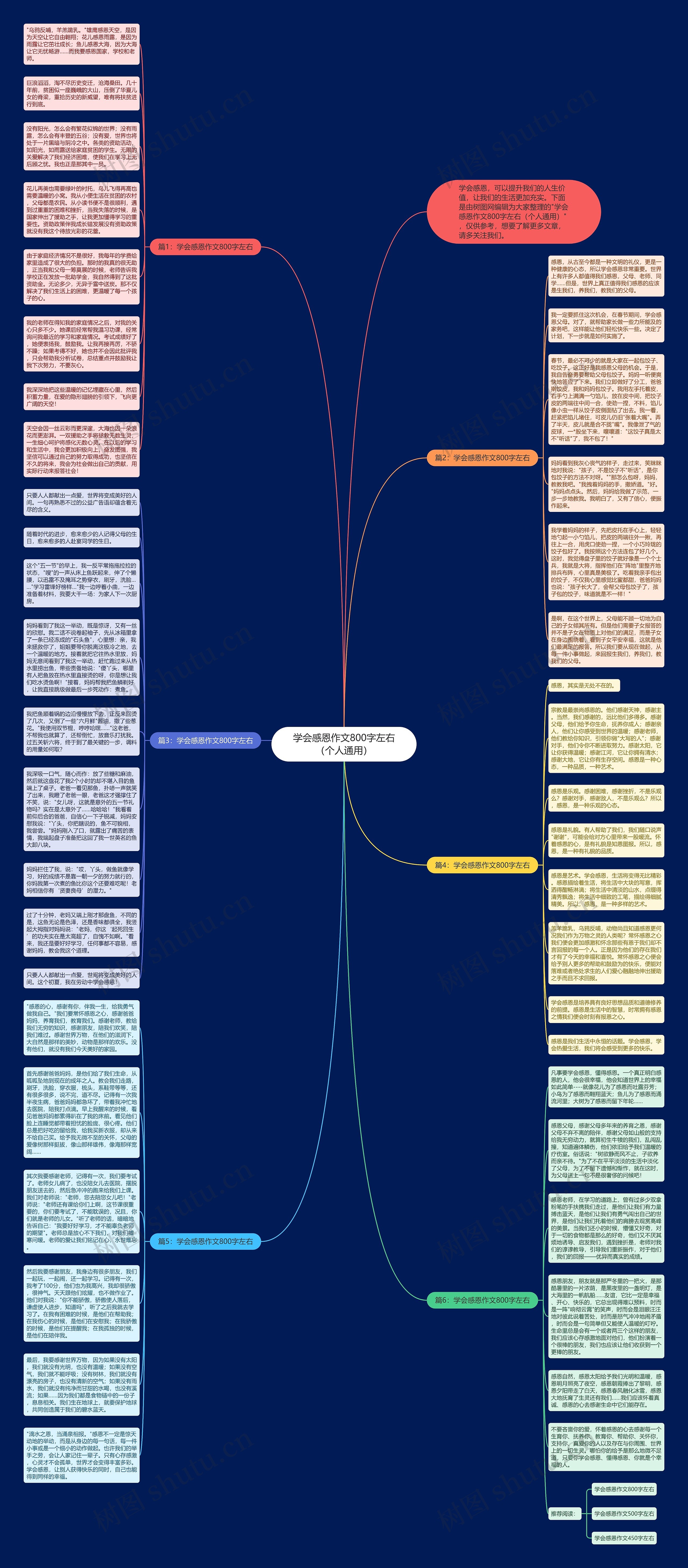 学会感恩作文800字左右（个人通用）思维导图