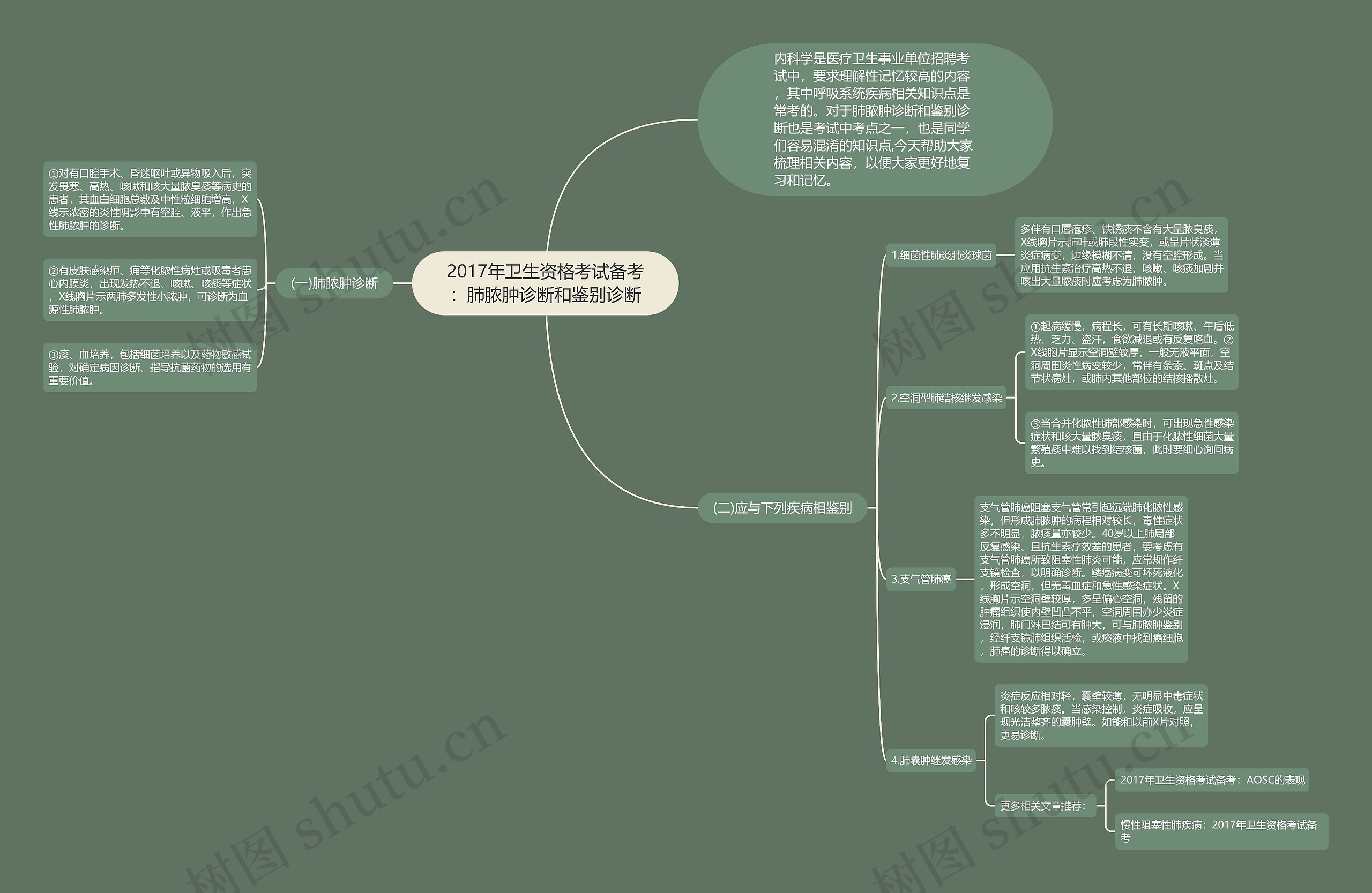 2017年卫生资格考试备考：肺脓肿诊断和鉴别诊断思维导图