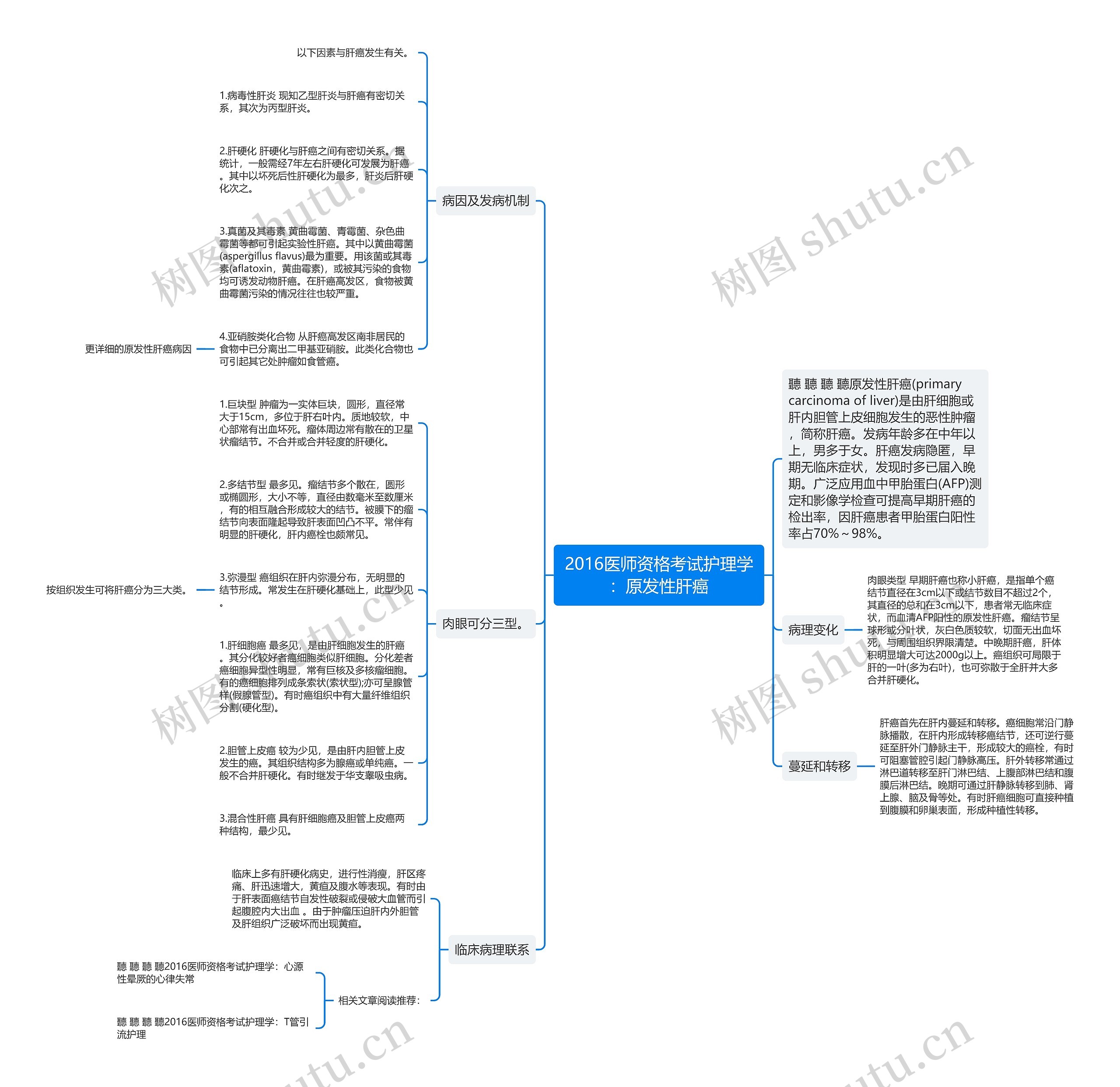 2016医师资格考试护理学：原发性肝癌思维导图