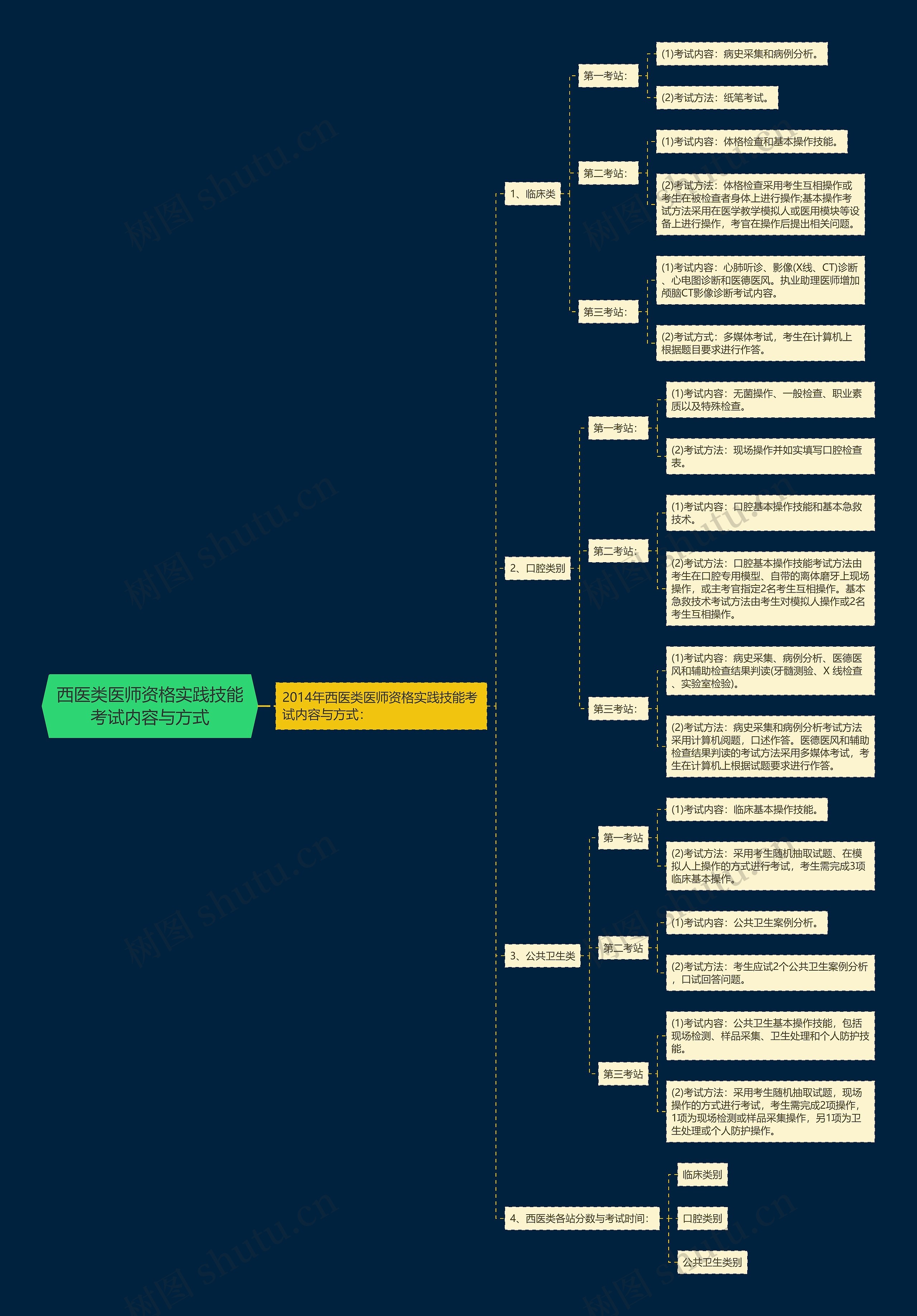 西医类医师资格实践技能考试内容与方式思维导图