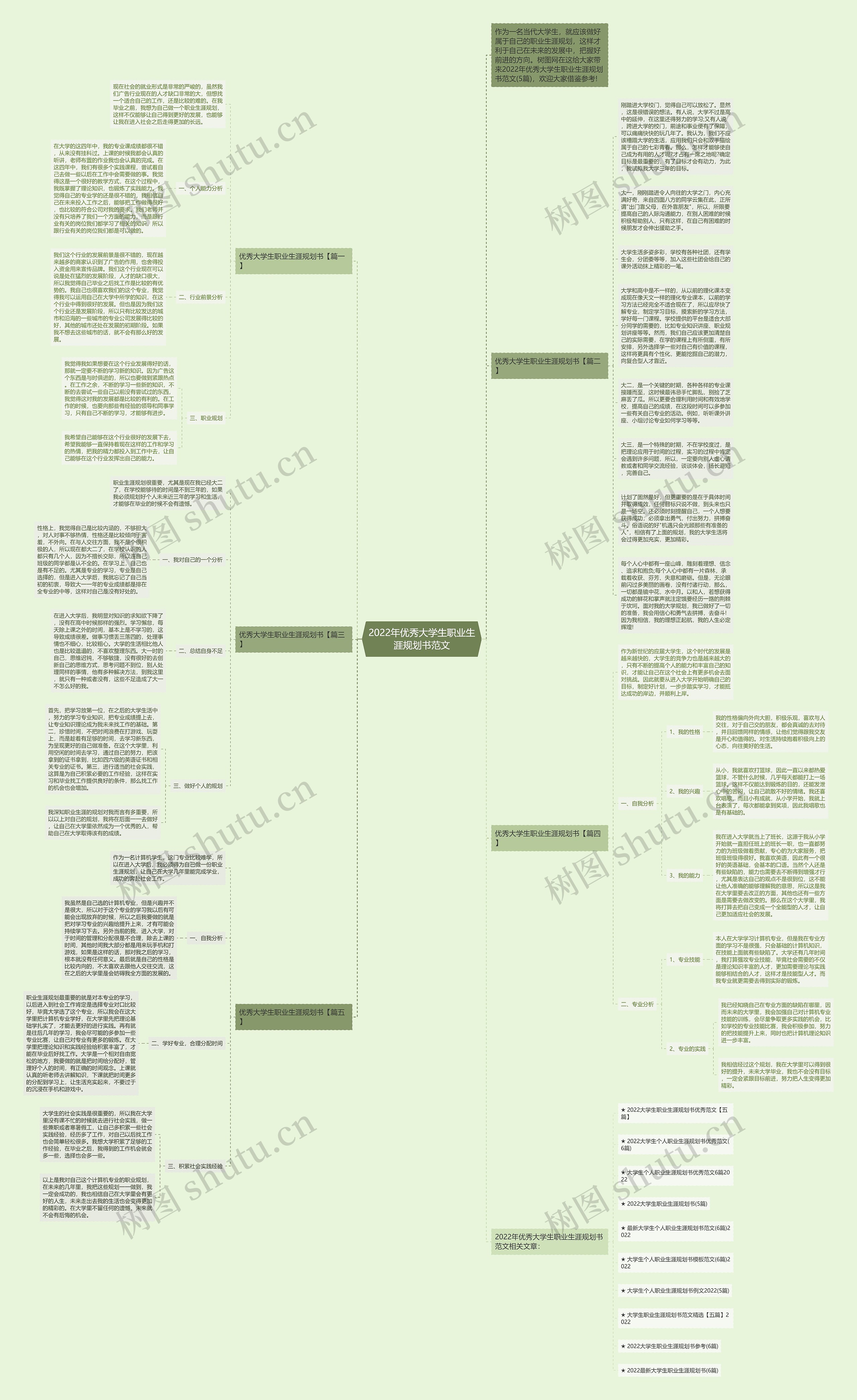 2022年优秀大学生职业生涯规划书范文思维导图