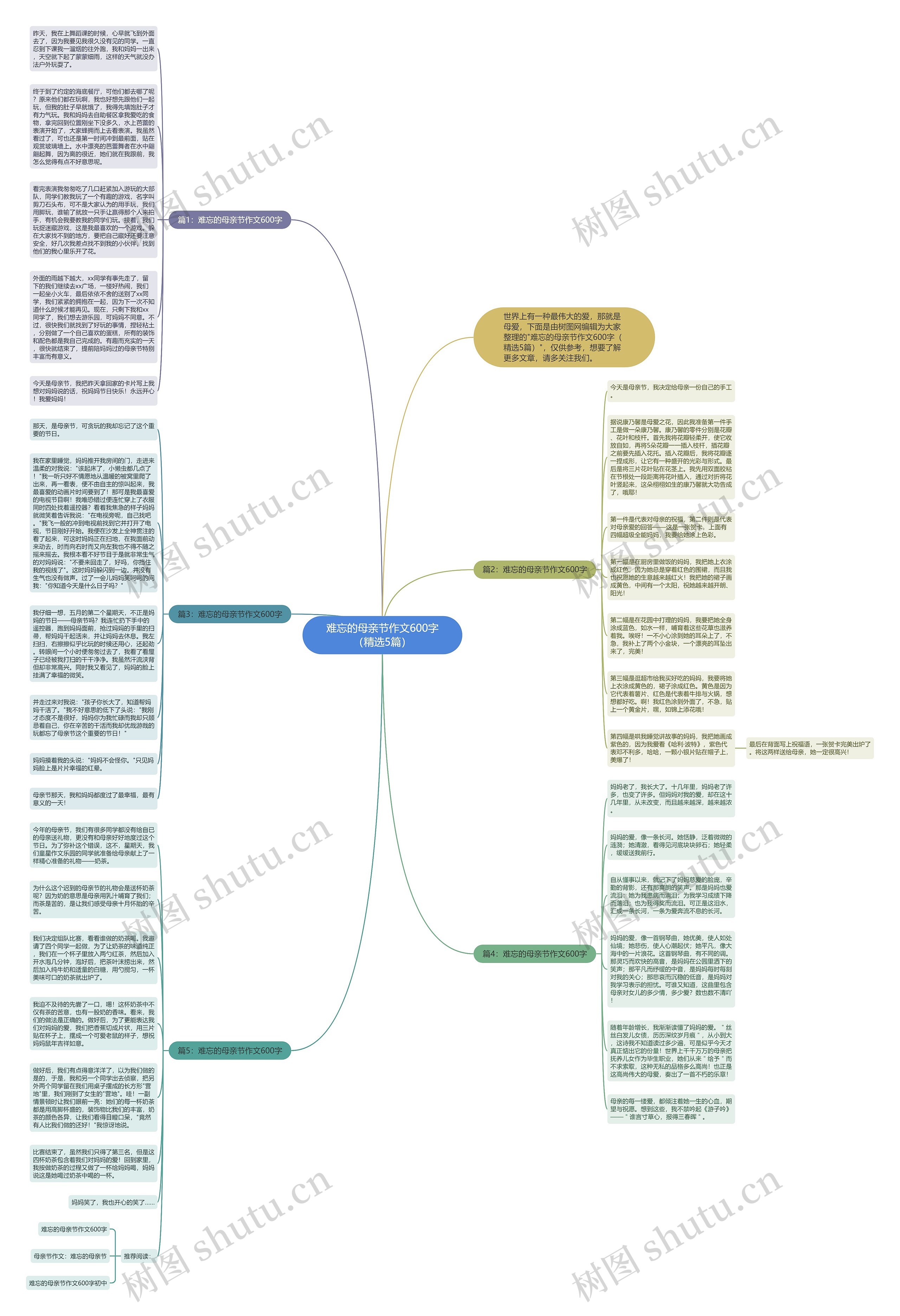 难忘的母亲节作文600字（精选5篇）思维导图