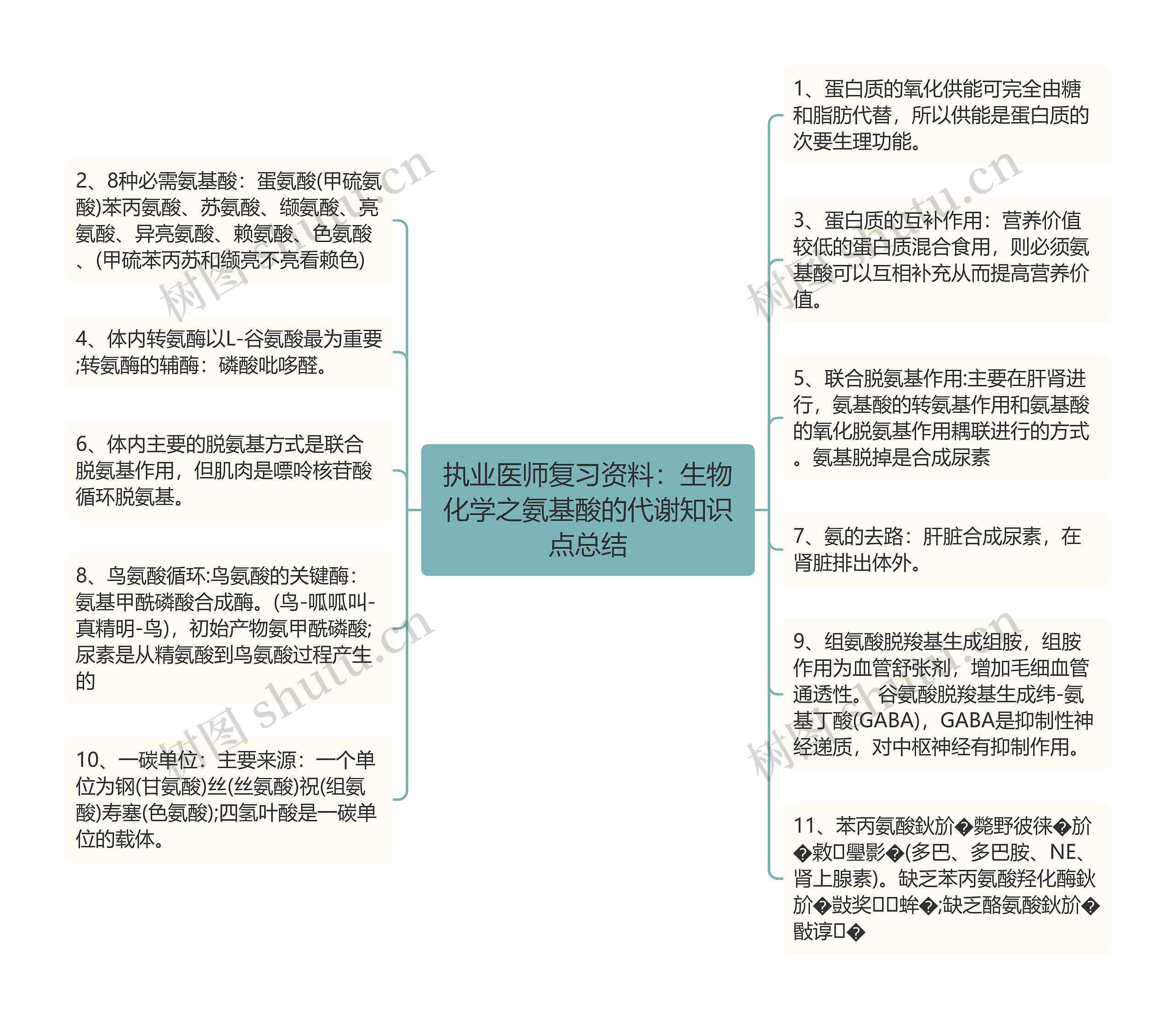 执业医师复习资料：生物化学之氨基酸的代谢知识点总结思维导图