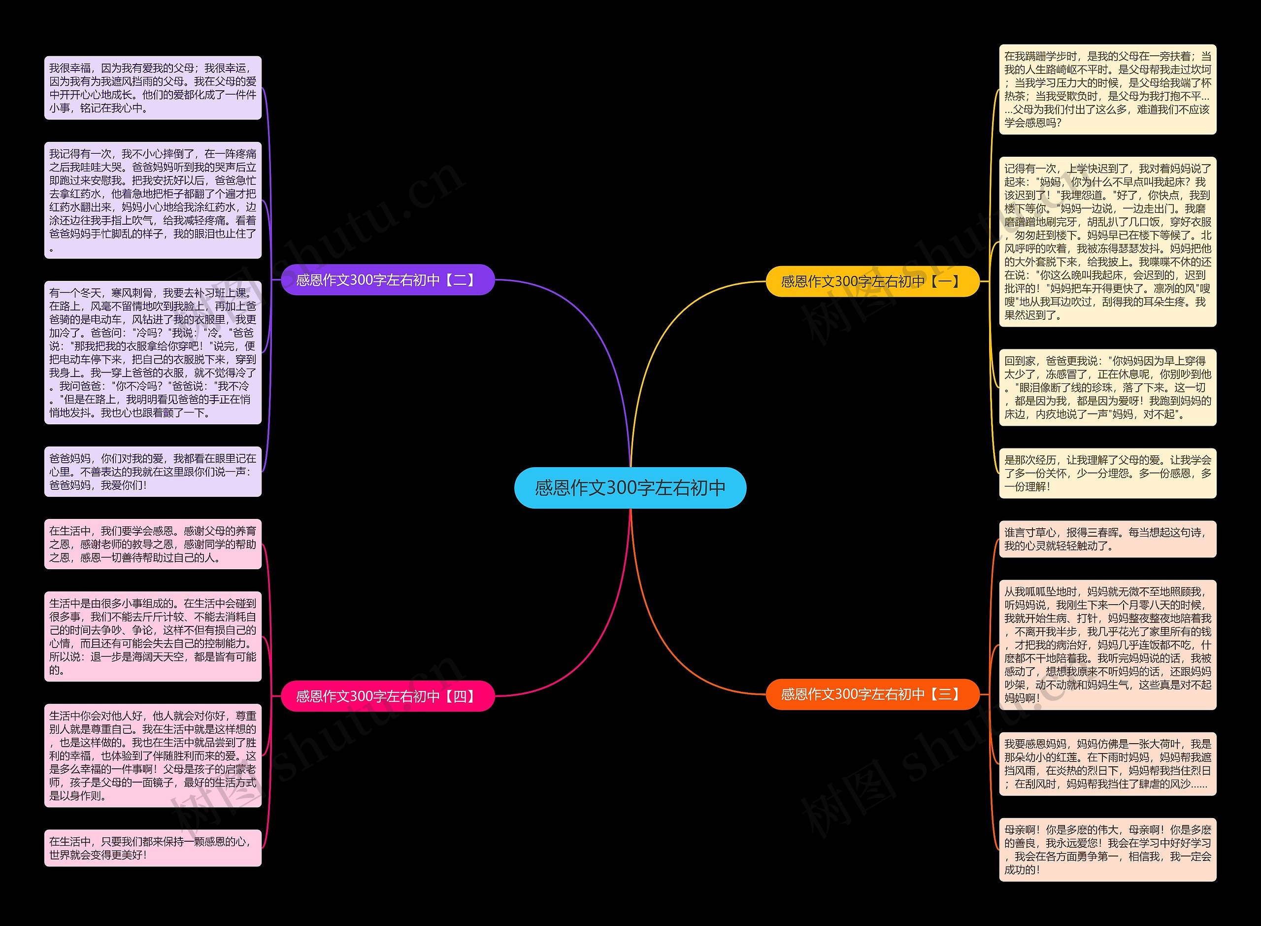 感恩作文300字左右初中思维导图