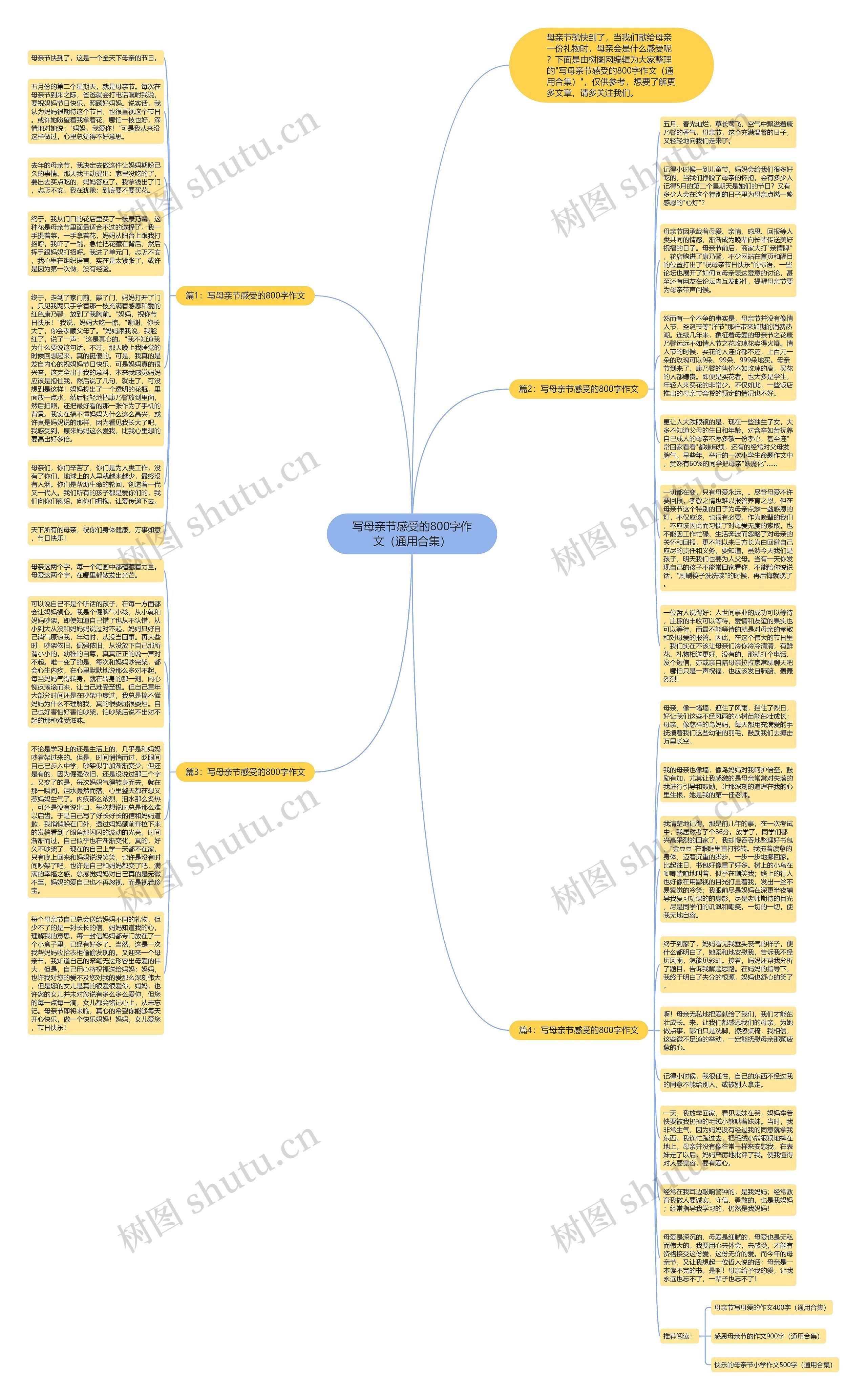 写母亲节感受的800字作文（通用合集）思维导图