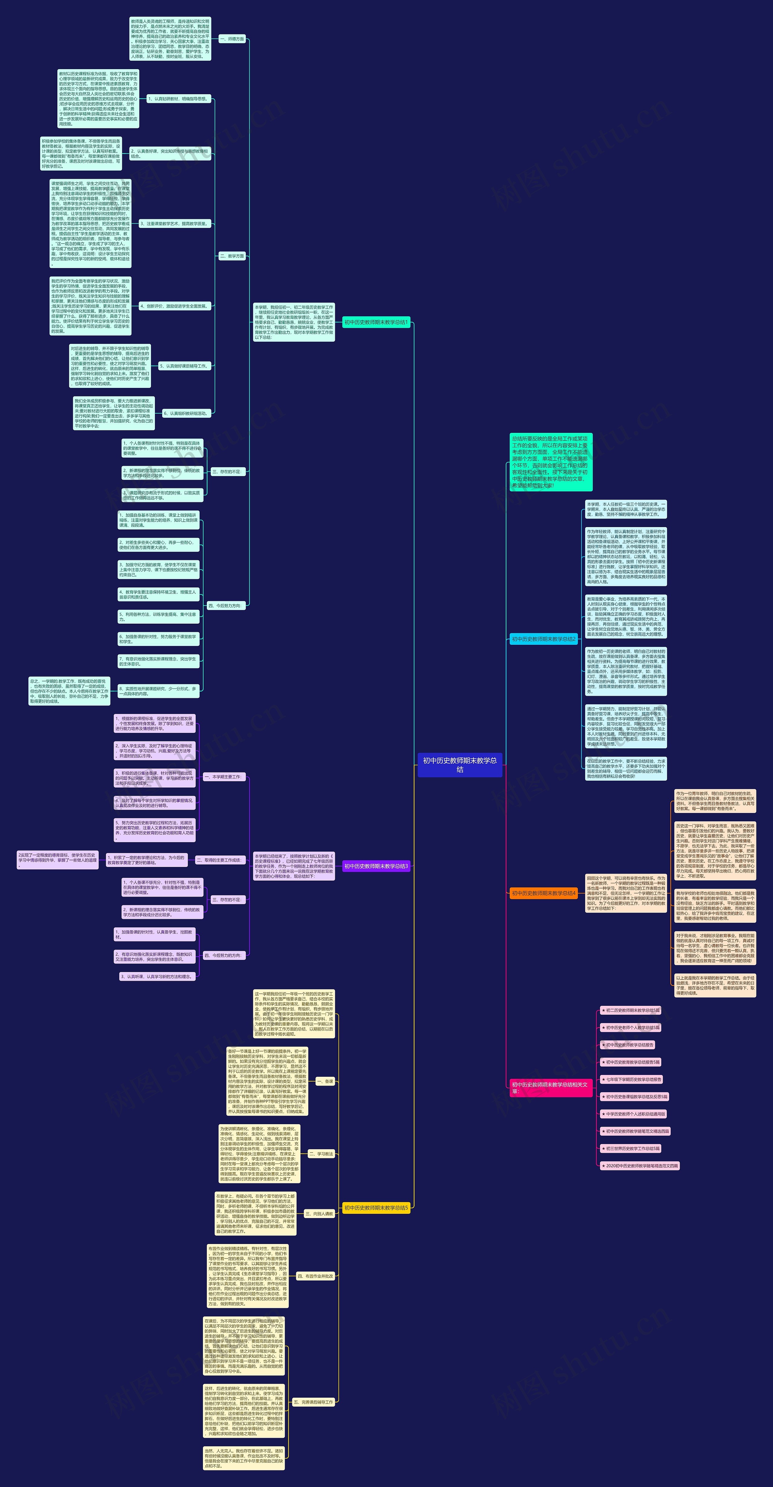 初中历史教师期末教学总结思维导图