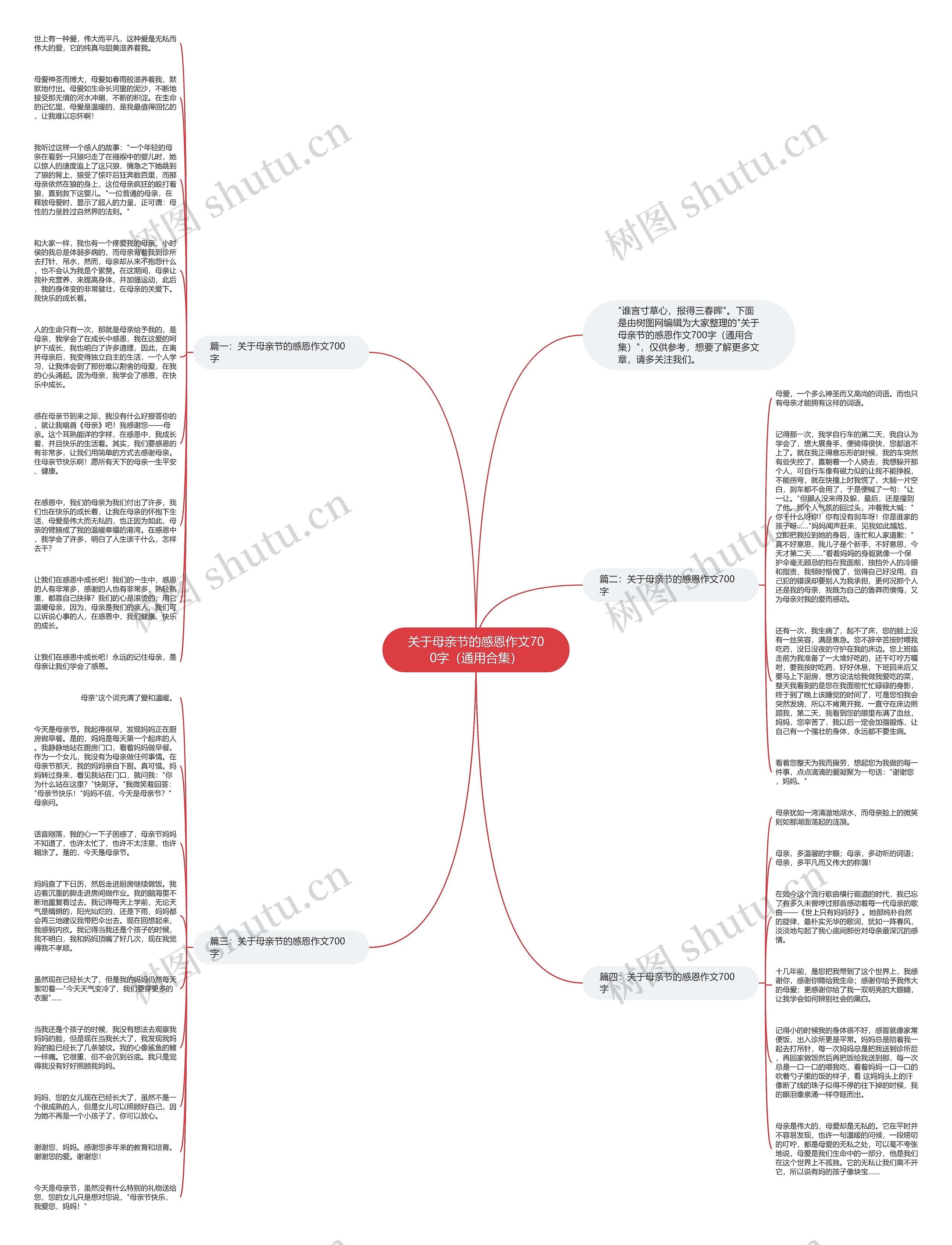 关于母亲节的感恩作文700字（通用合集）思维导图