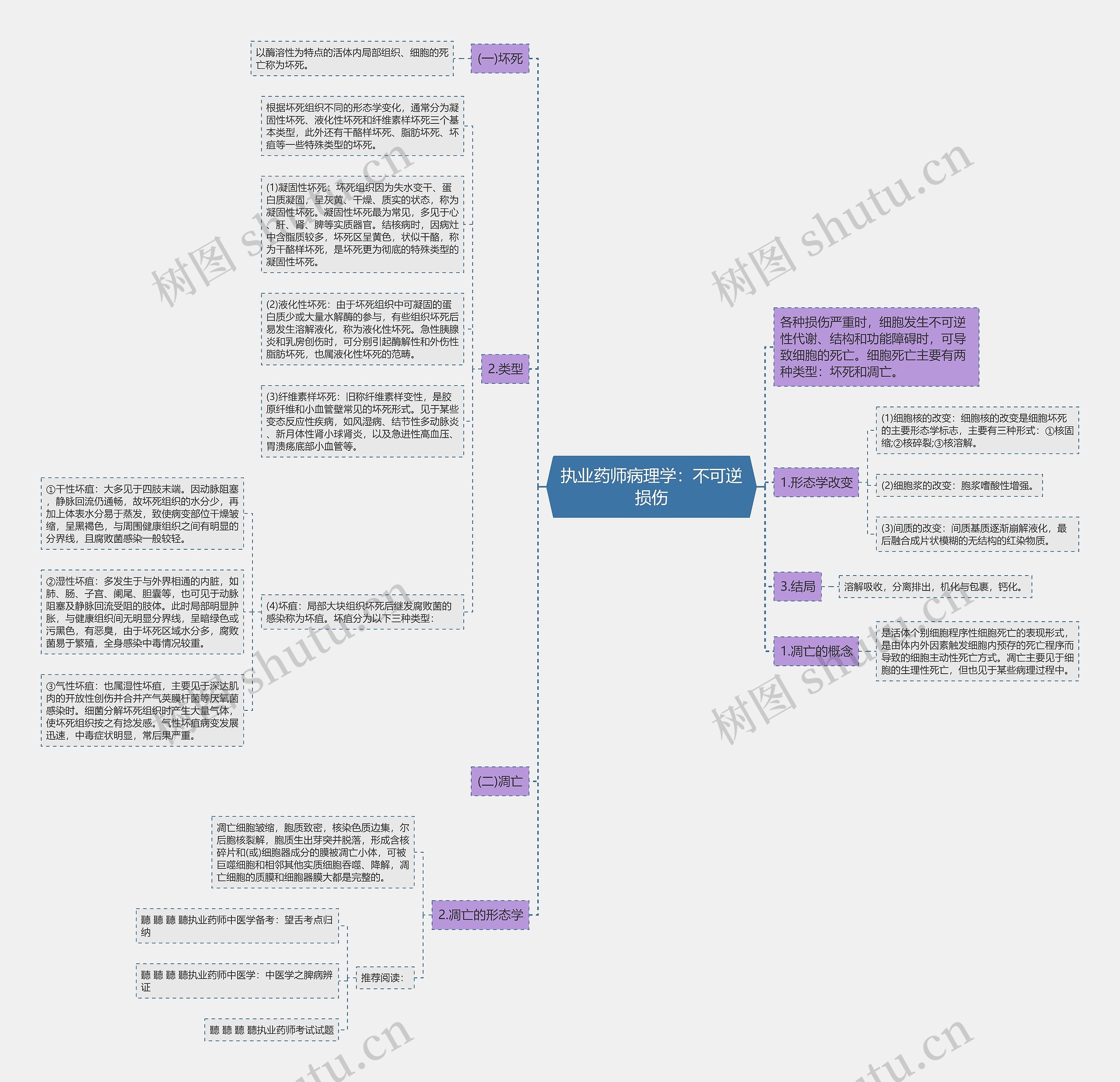 执业药师病理学：不可逆损伤思维导图