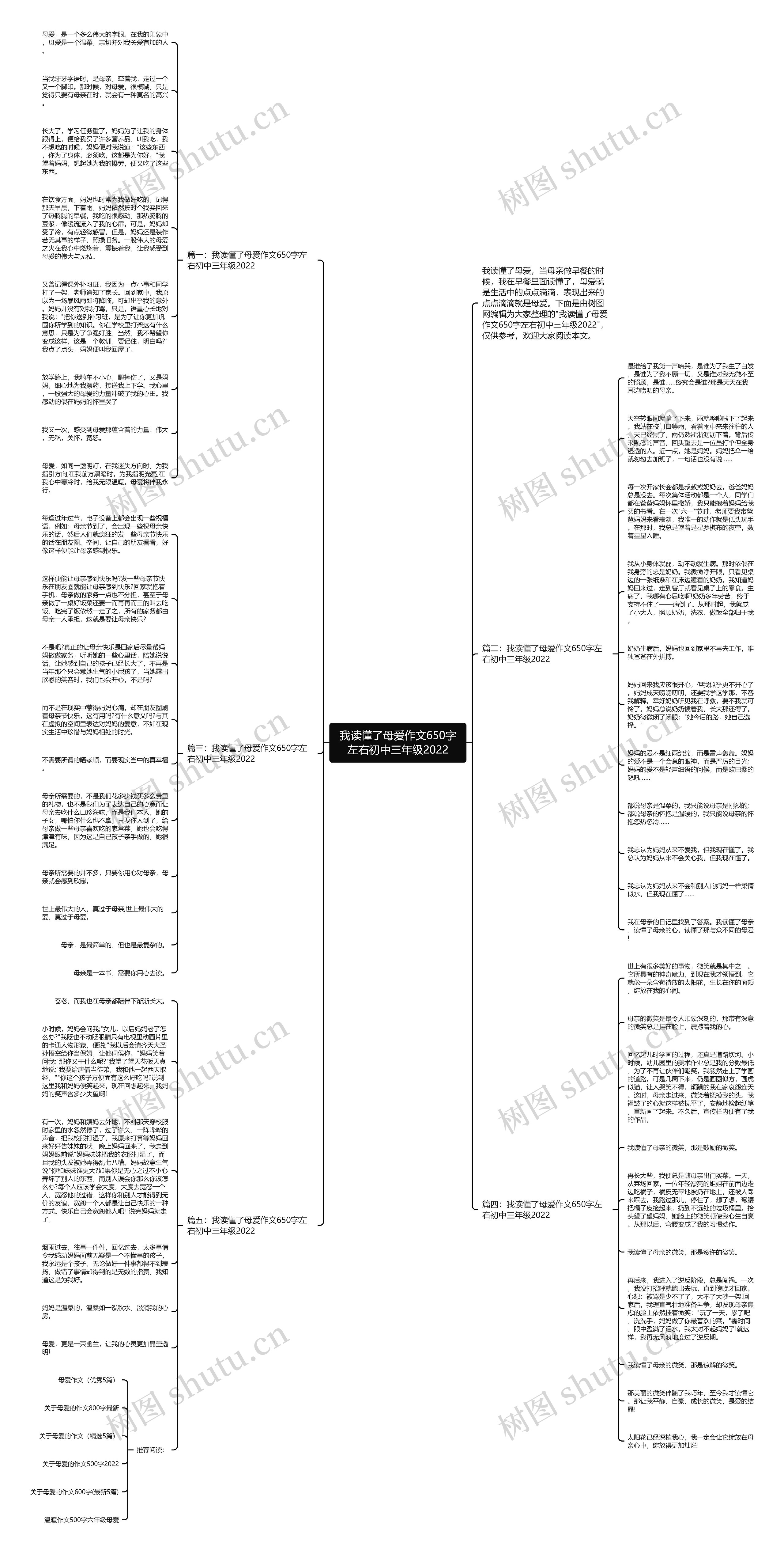 我读懂了母爱作文650字左右初中三年级2022思维导图