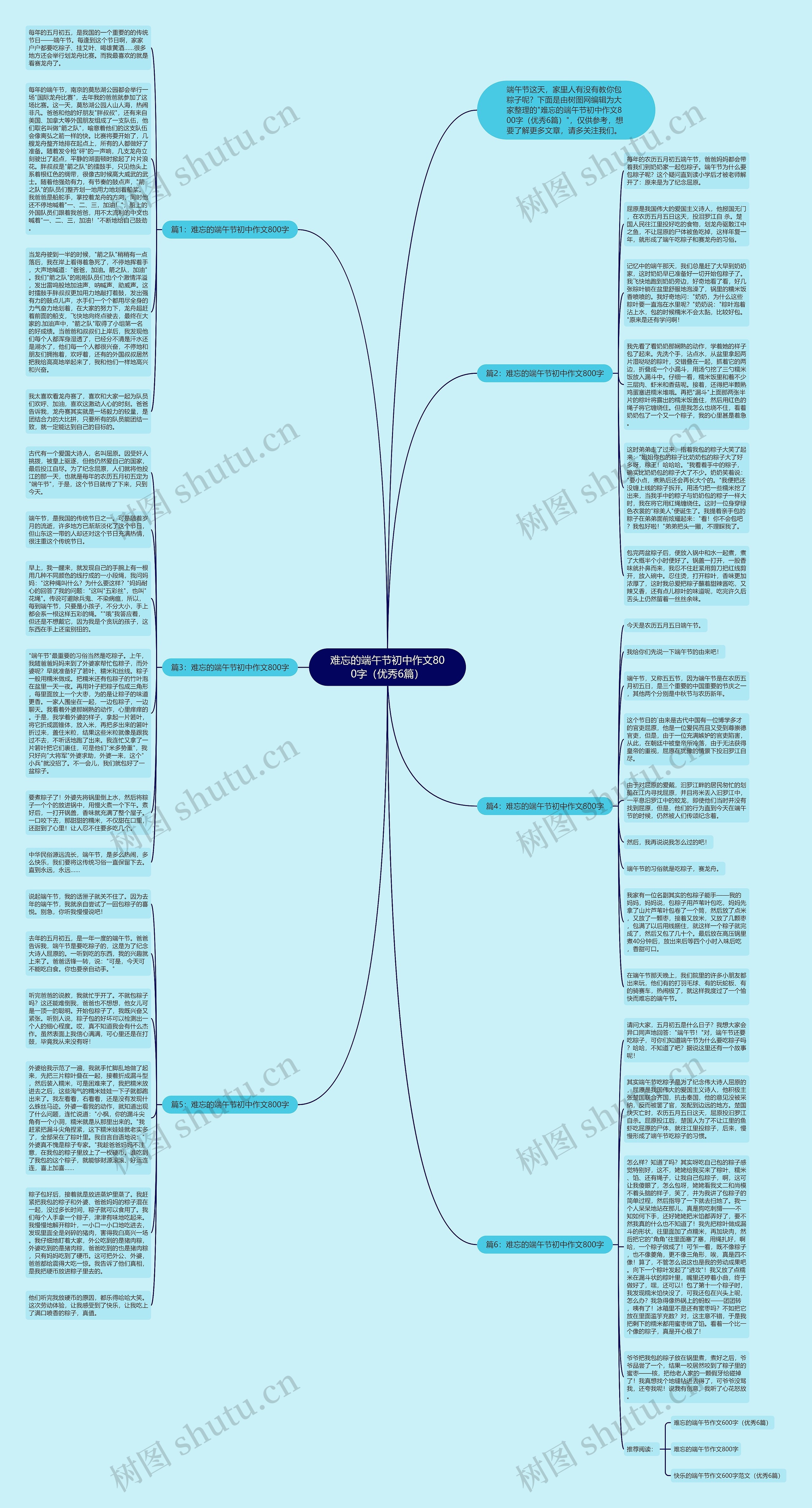 难忘的端午节初中作文800字（优秀6篇）思维导图