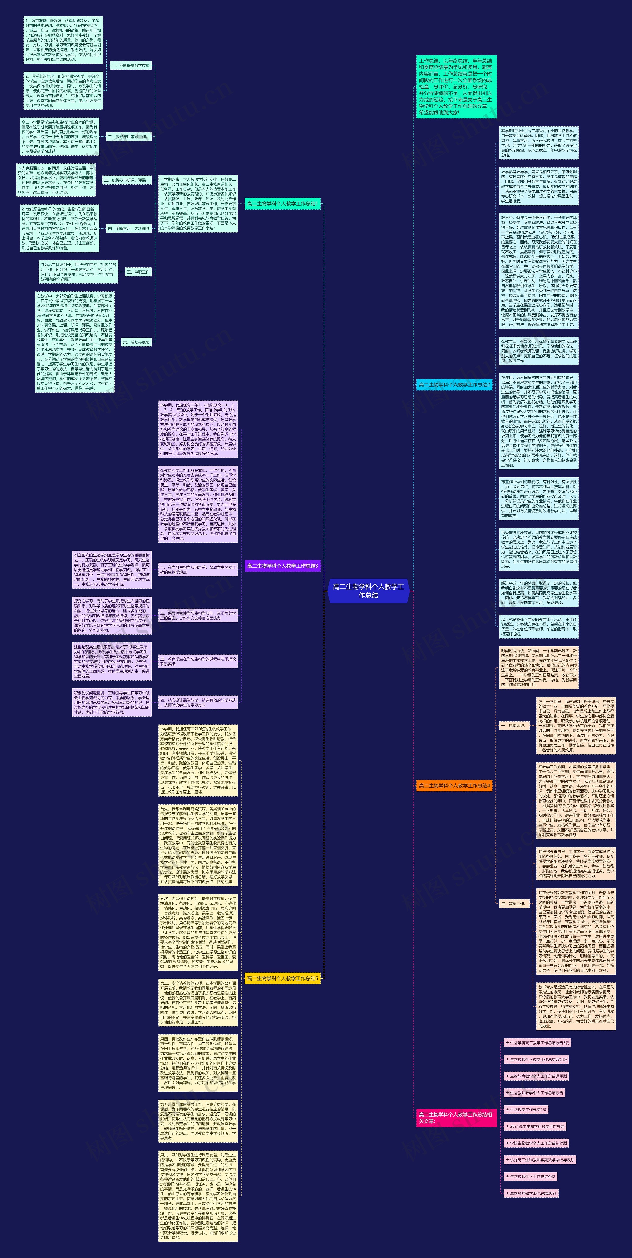 高二生物学科个人教学工作总结思维导图