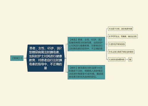 患者，女性，65岁，因2型糖尿病需注射胰岛素，出院时护士对其进行健康教育，对患者自行注射胰岛素的指导中，不正确的是