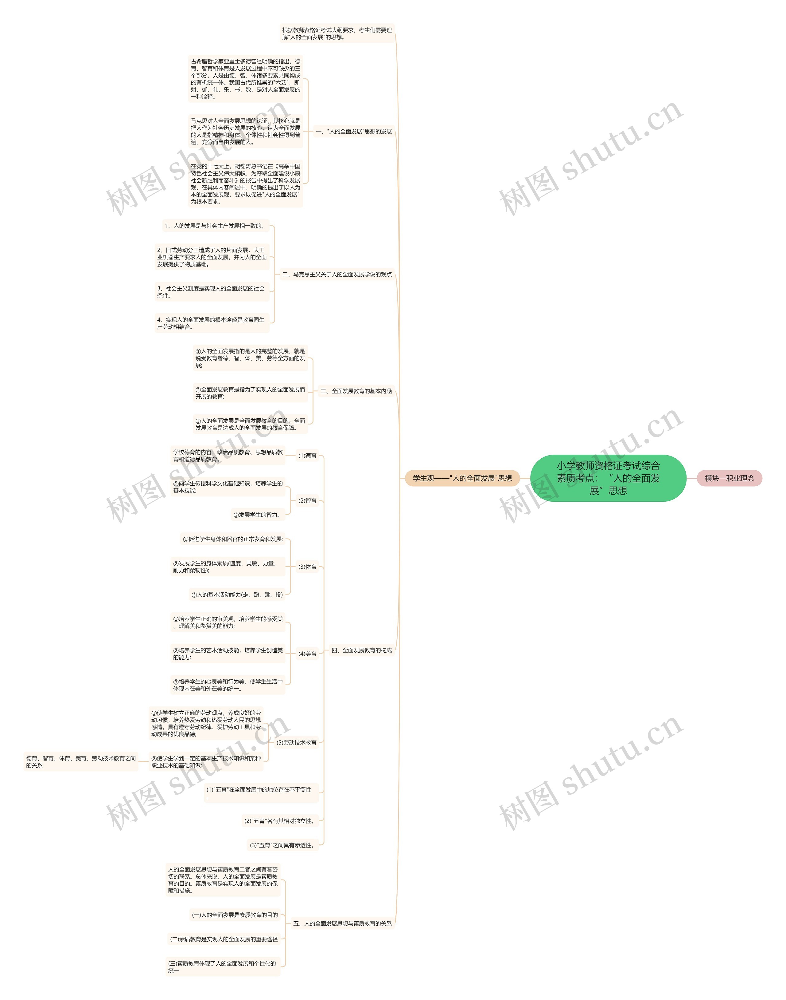 小学教师资格证考试综合素质考点：“人的全面发展”思想思维导图
