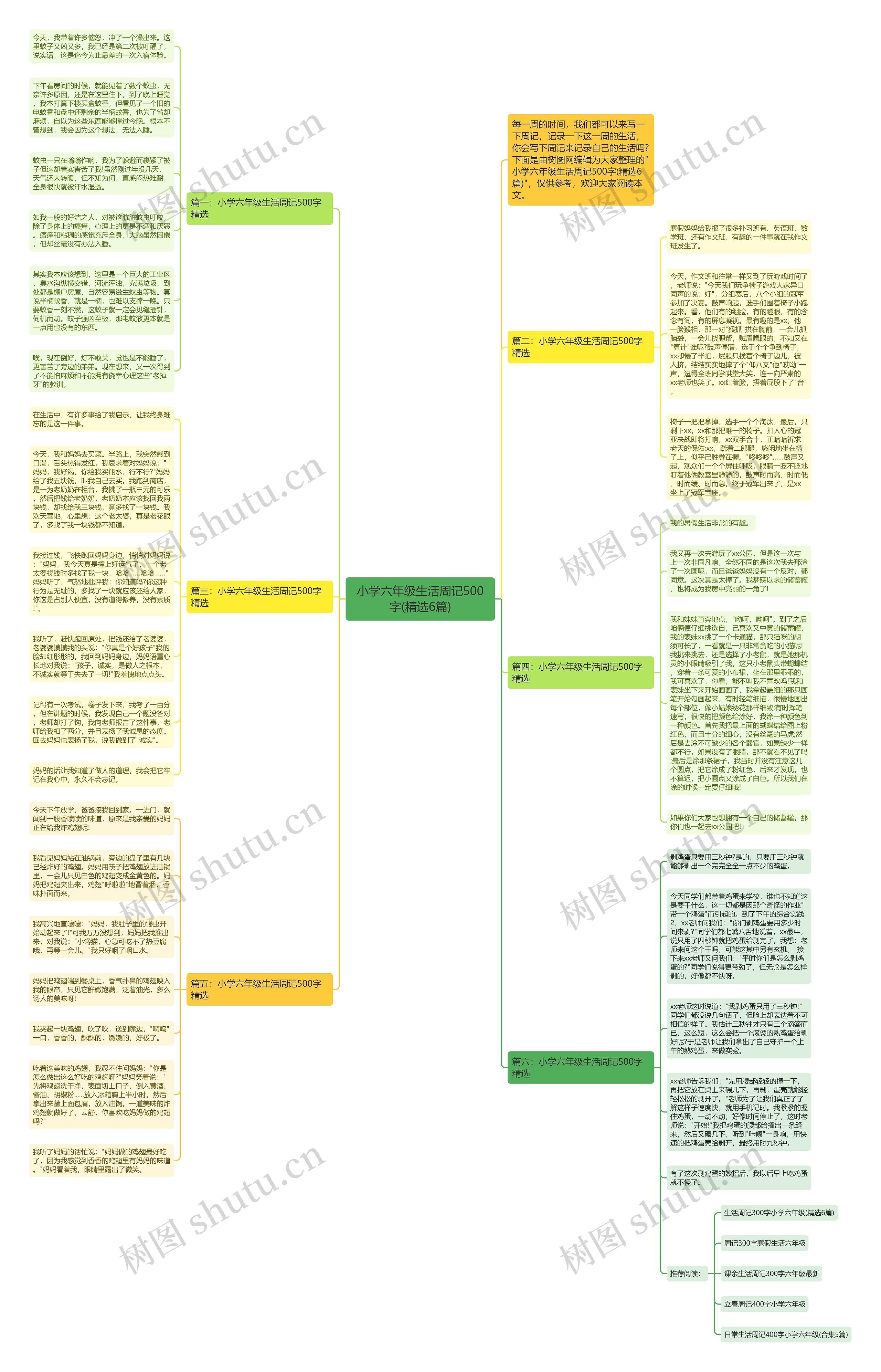 小学六年级生活周记500字(精选6篇)思维导图