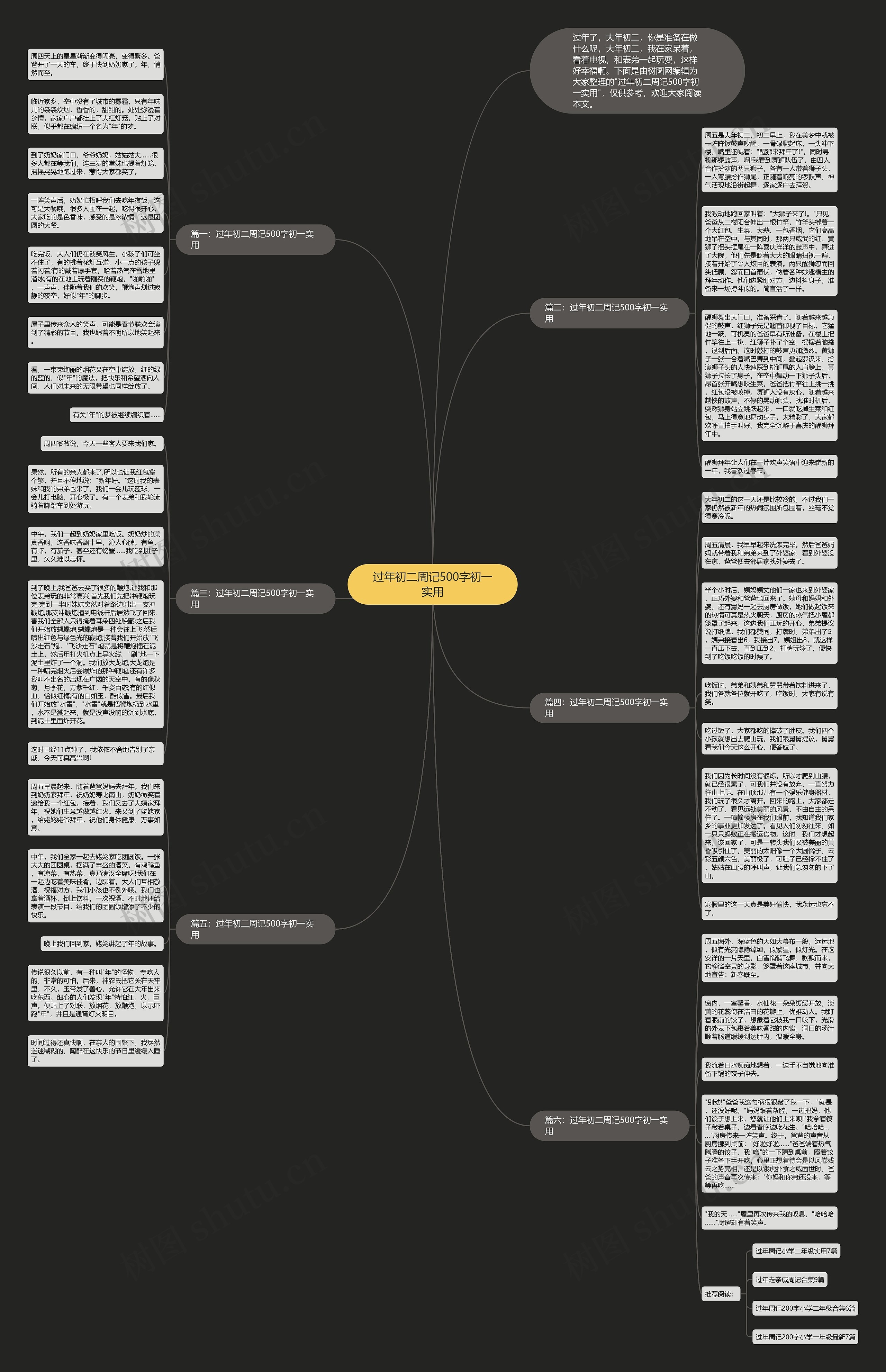 过年初二周记500字初一实用思维导图