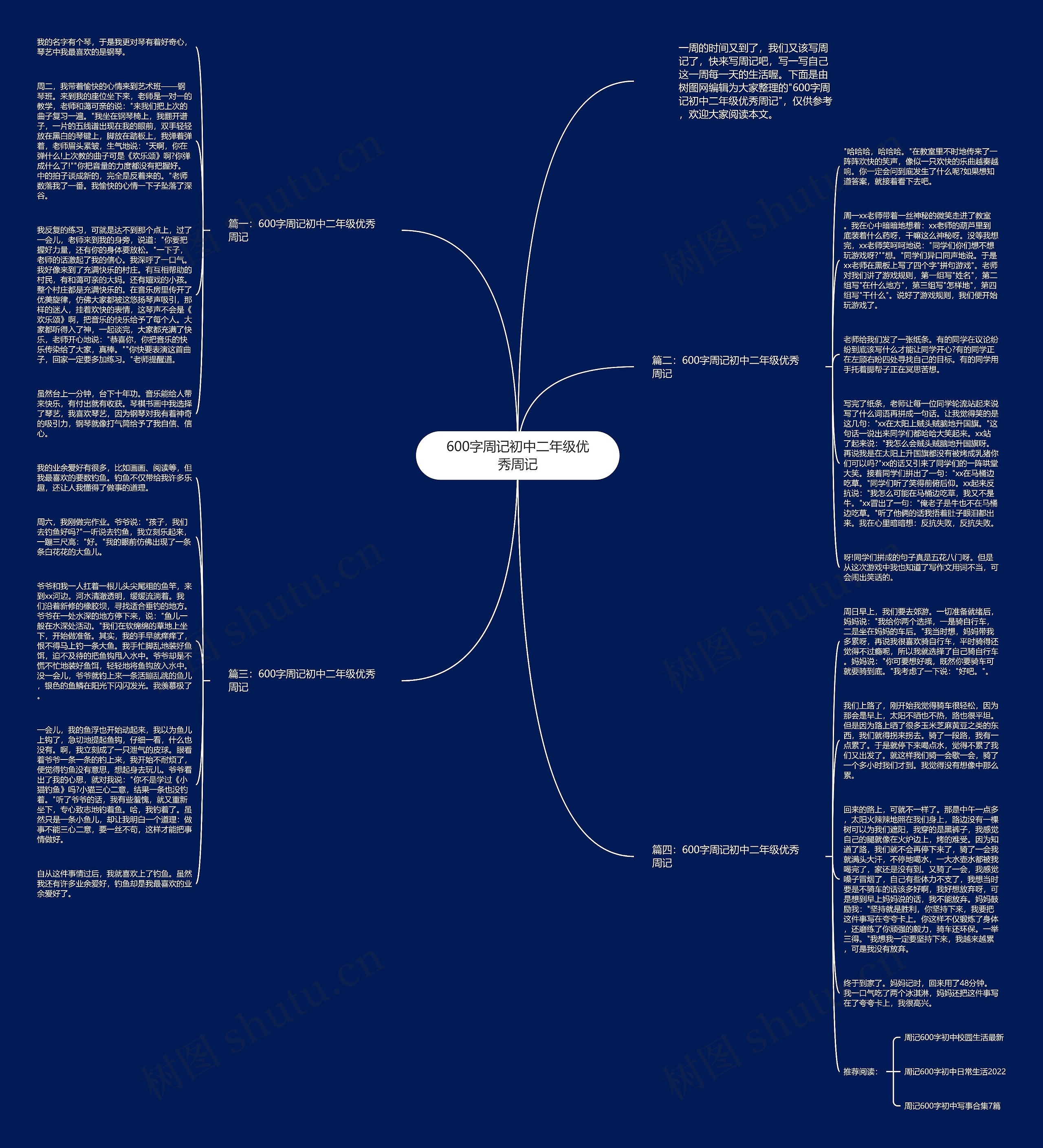 600字周记初中二年级优秀周记思维导图