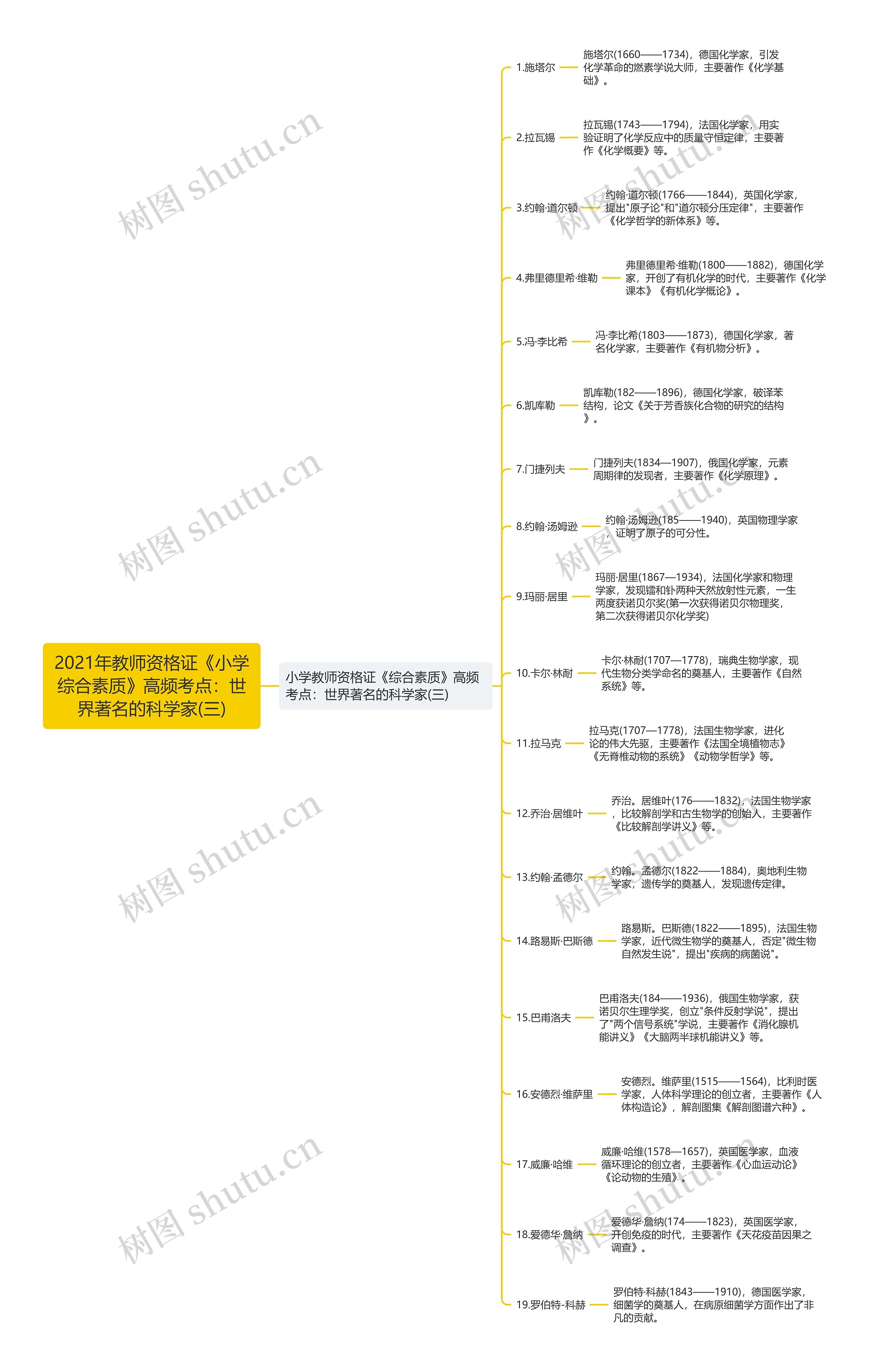 2021年教师资格证《小学综合素质》高频考点：世界著名的科学家(三)思维导图