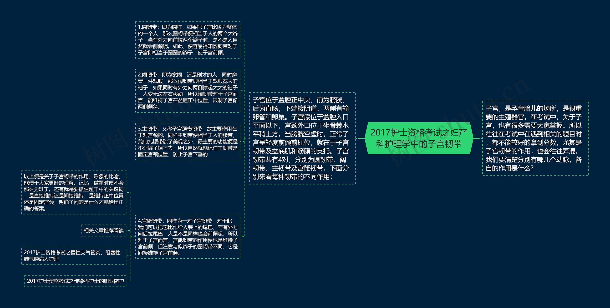 2017护士资格考试之妇产科护理学中的子宫韧带思维导图