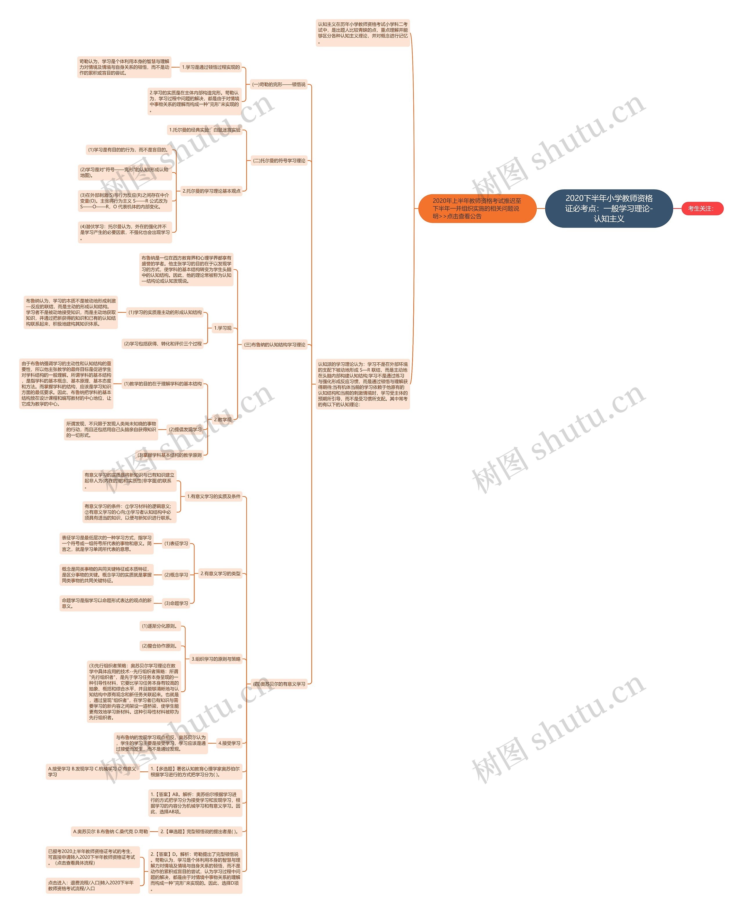2020下半年小学教师资格证必考点：一般学习理论-认知主义思维导图
