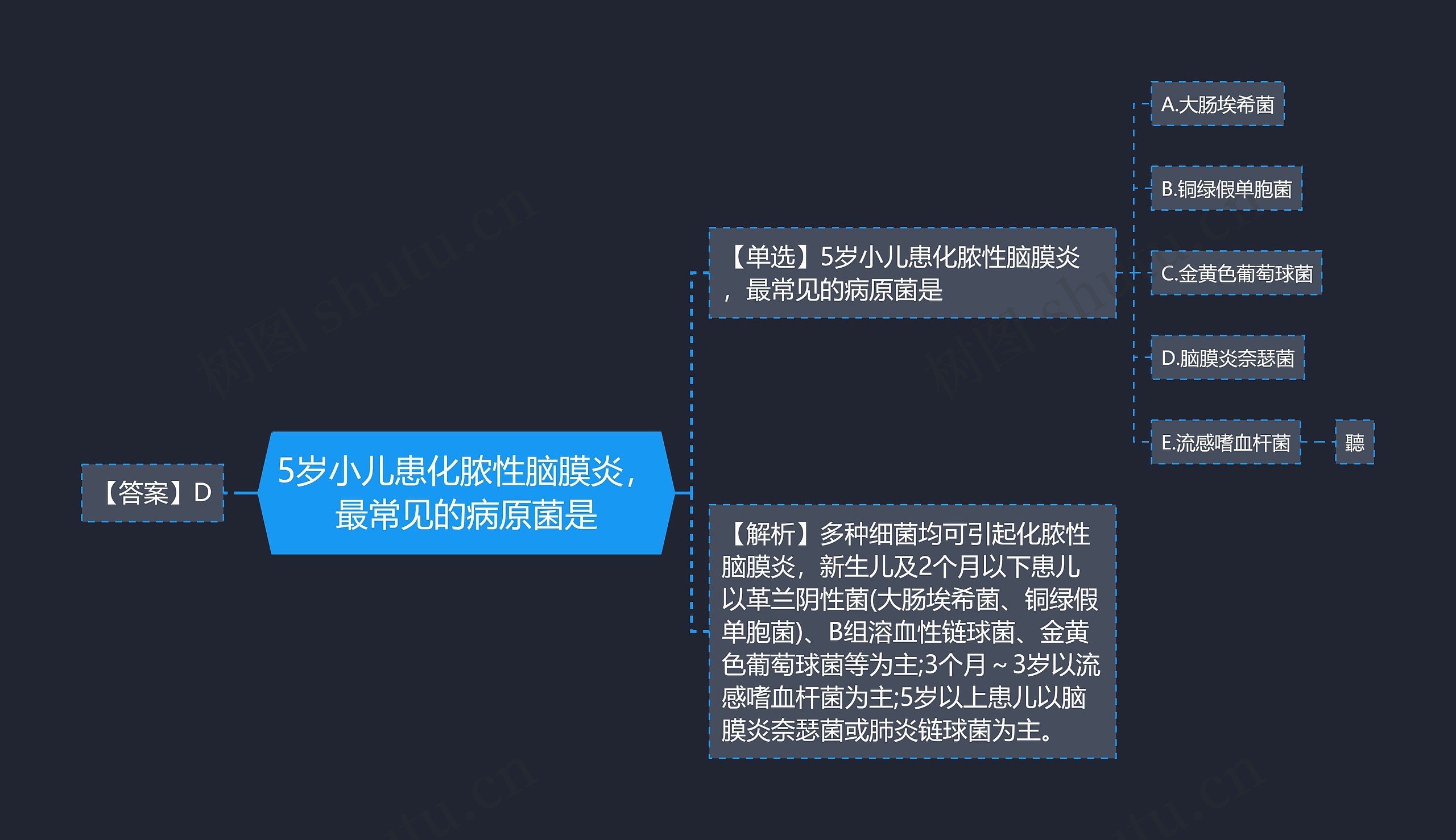 5岁小儿患化脓性脑膜炎，最常见的病原菌是思维导图