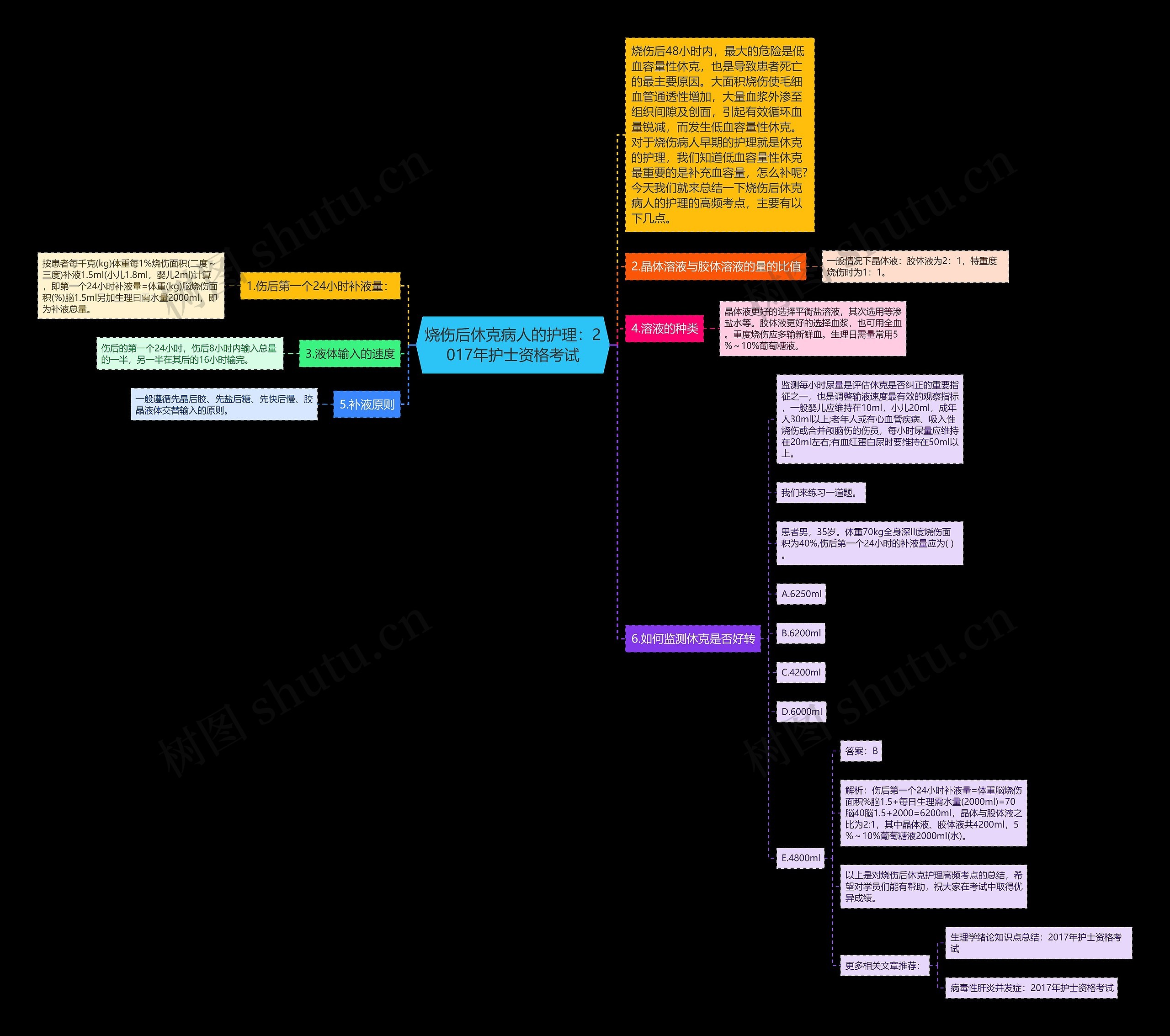 烧伤后休克病人的护理：2017年护士资格考试思维导图
