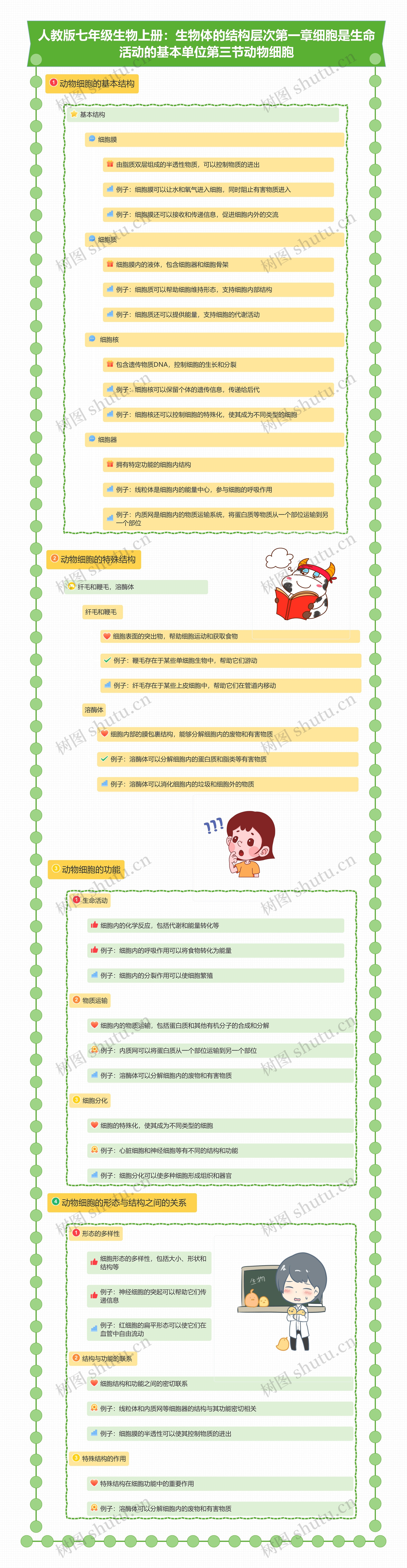 人教版七年级生物上册:生物体的结构层次第一章细胞是生命活动的基本单位第三节动物细胞思维导图高清图 人教版七年级生物上册:生物体的结构层次第一章细胞是生命活动的基本单位第三节动物细胞思维导图