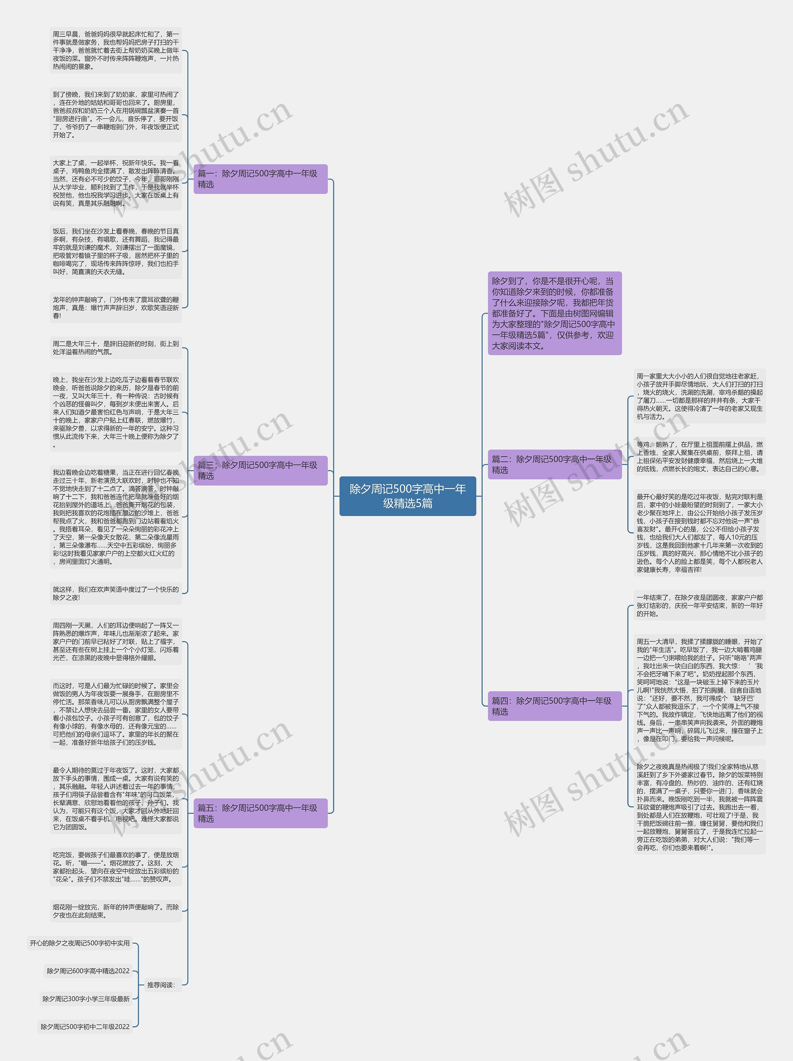 除夕周记500字高中一年级精选5篇思维导图