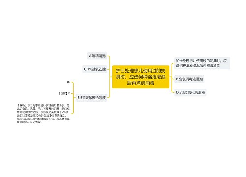 护士处理患儿使用过的奶具时，应选何种溶液浸泡后再煮沸消毒