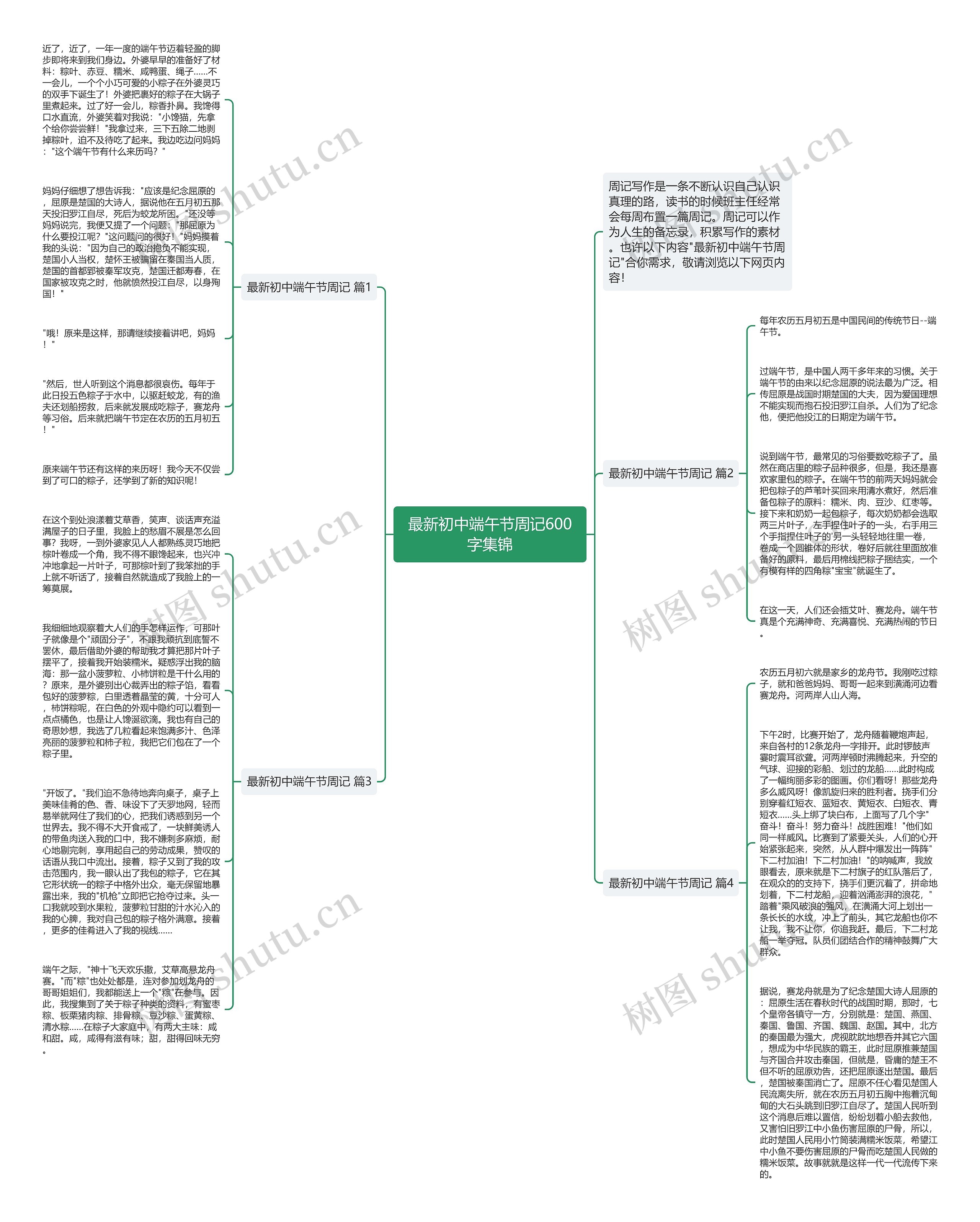 最新初中端午节周记600字集锦思维导图