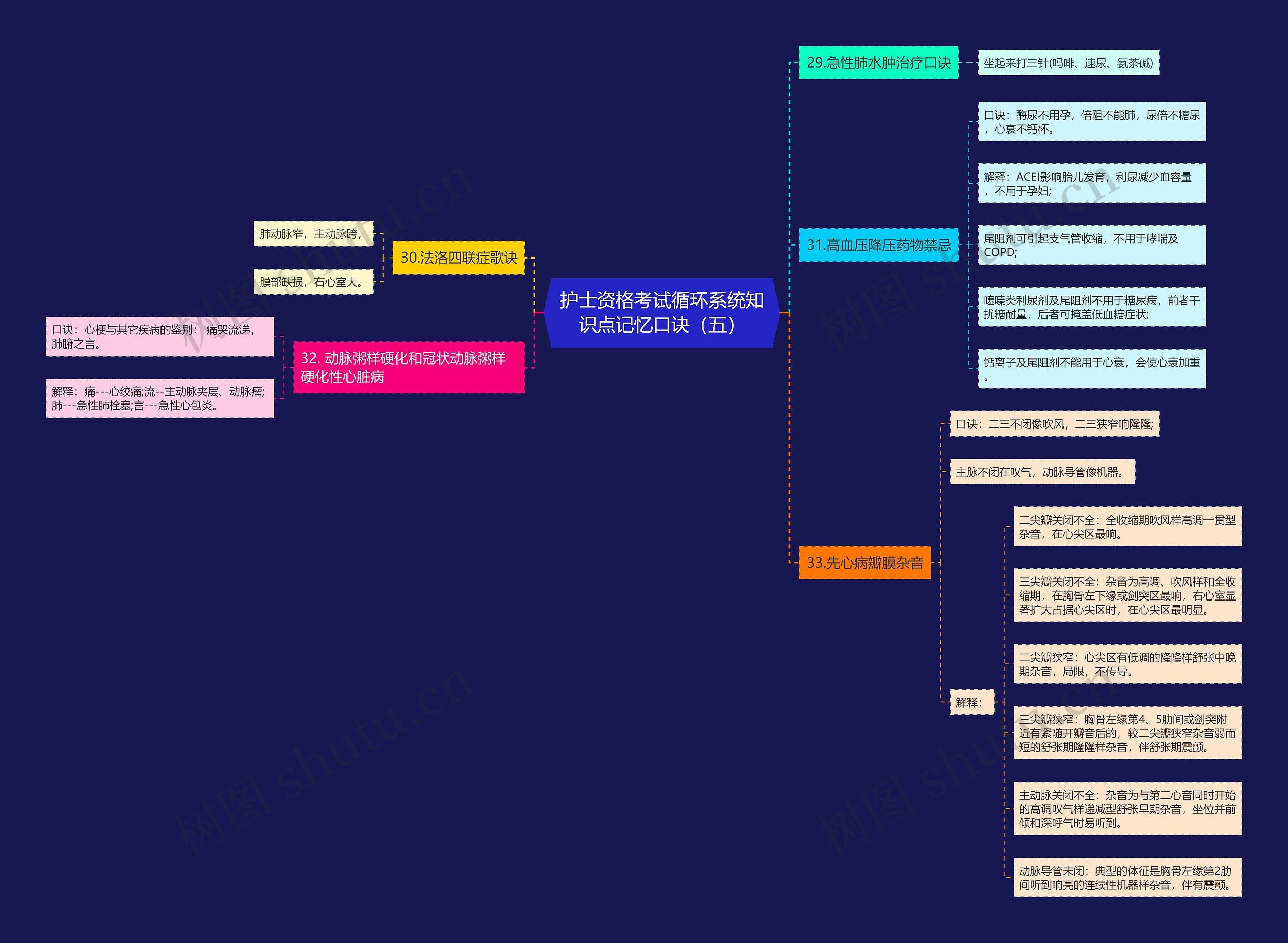 护士资格考试循环系统知识点记忆口诀（五）思维导图