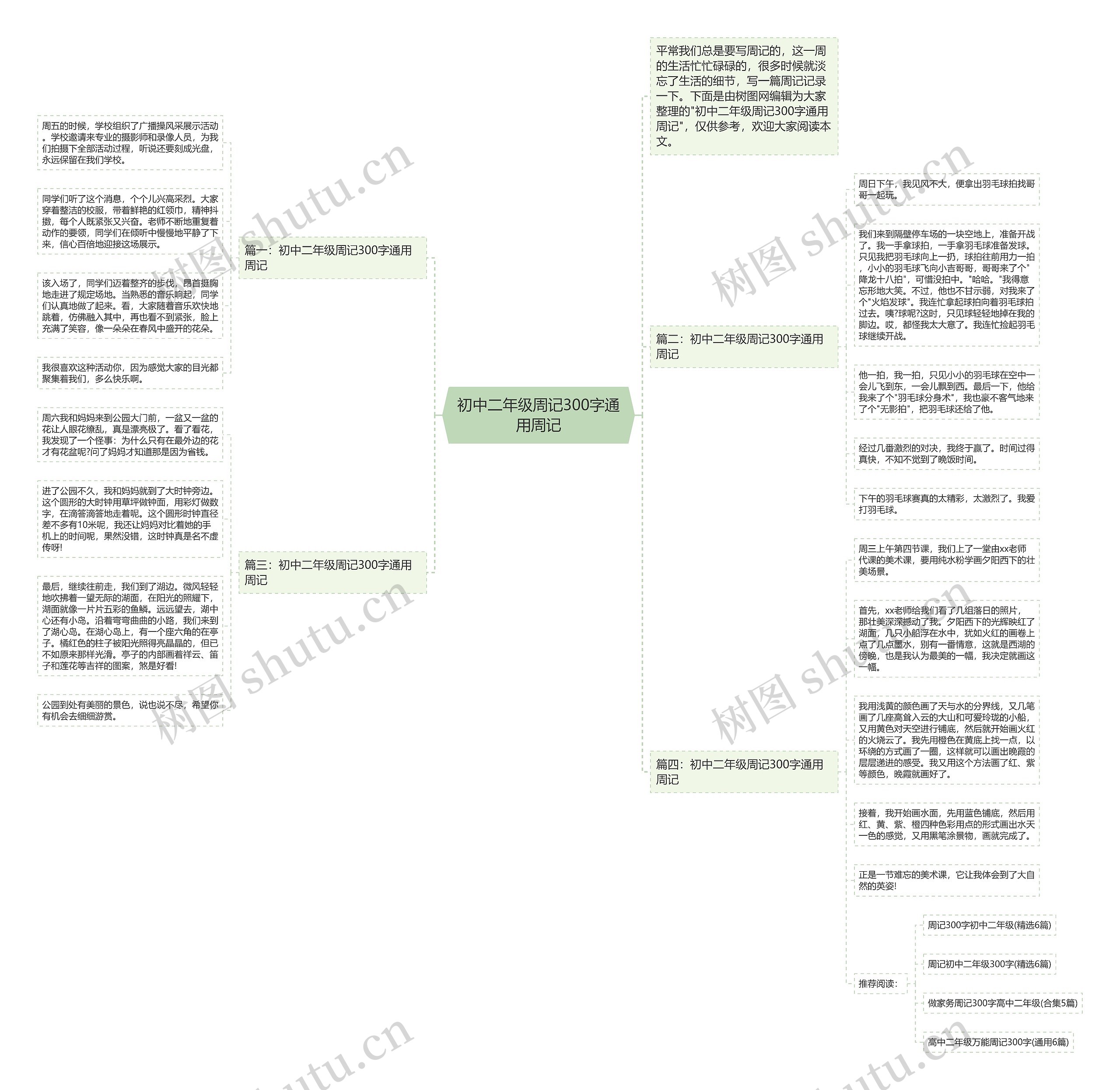 初中二年级周记300字通用周记思维导图