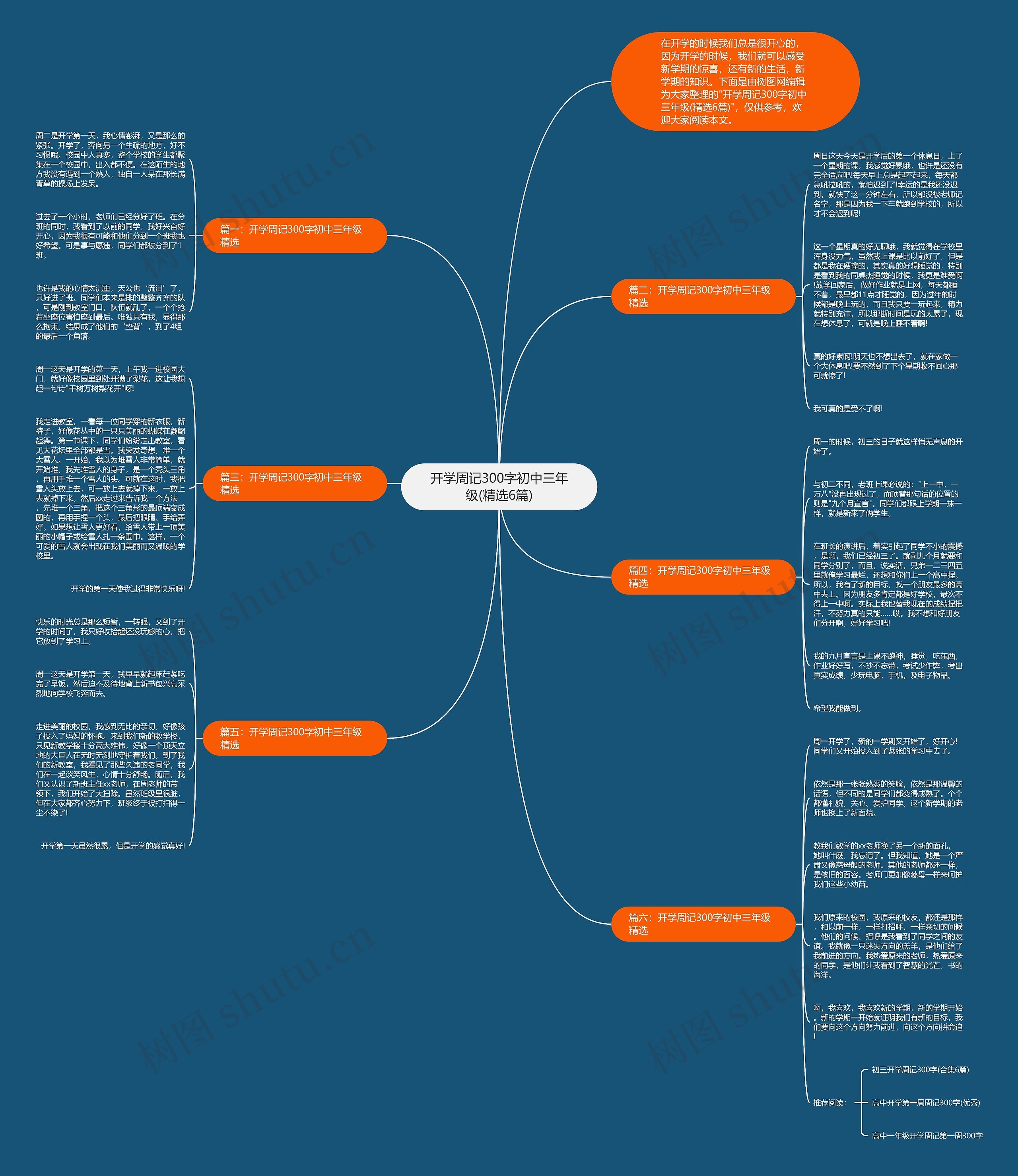 开学周记300字初中三年级(精选6篇)思维导图