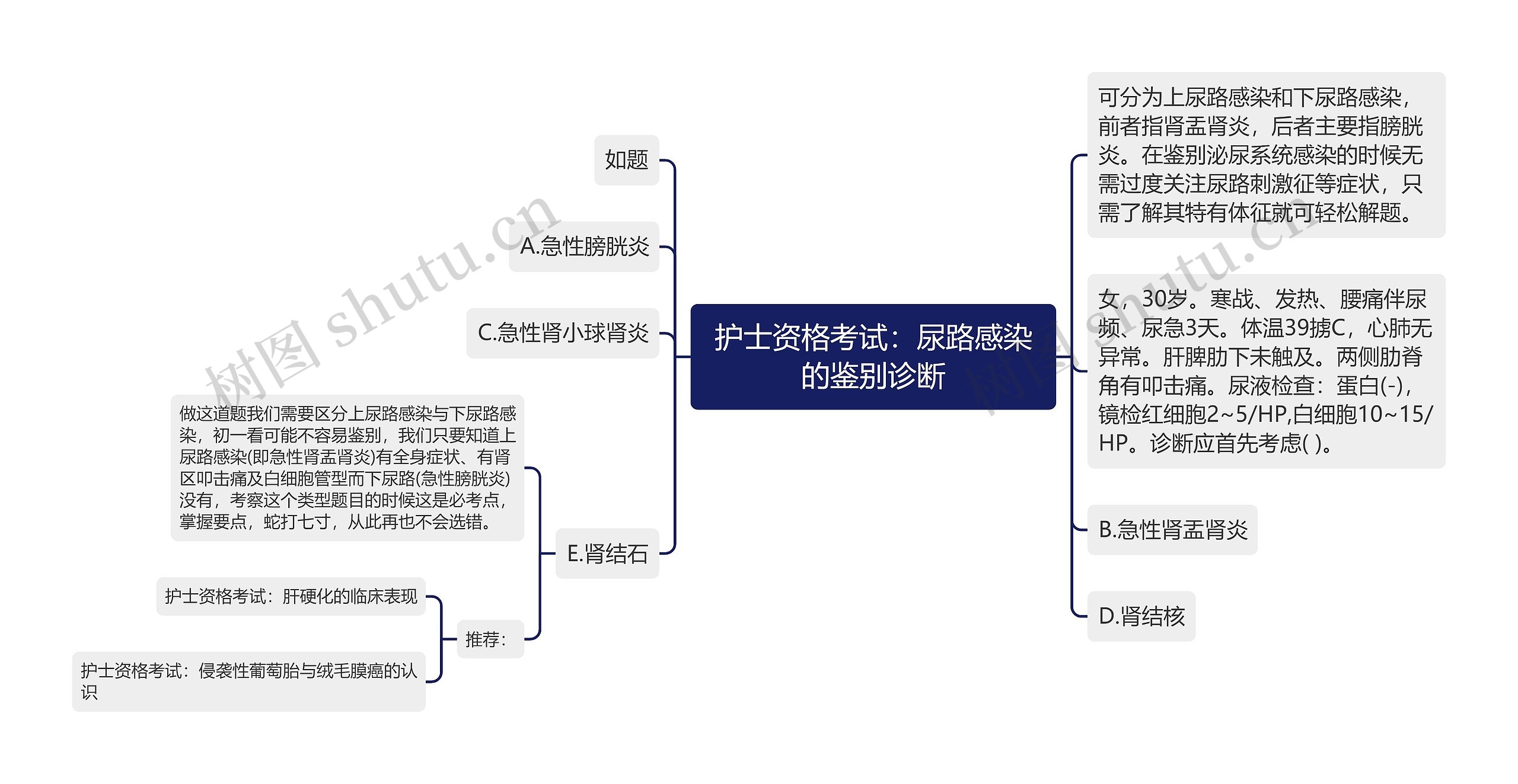 护士资格考试：尿路感染的鉴别诊断思维导图