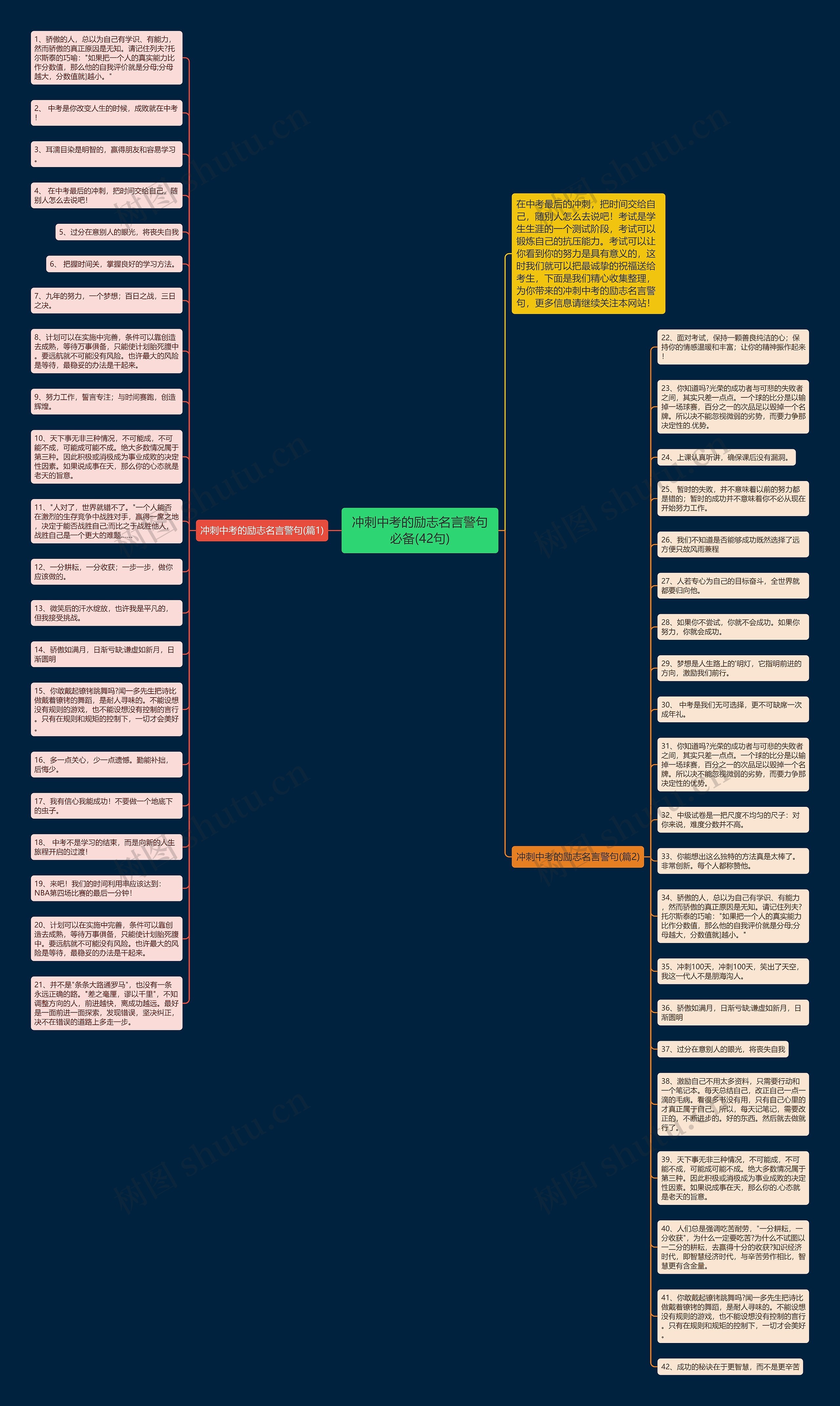 冲刺中考的励志名言警句必备(42句)思维导图