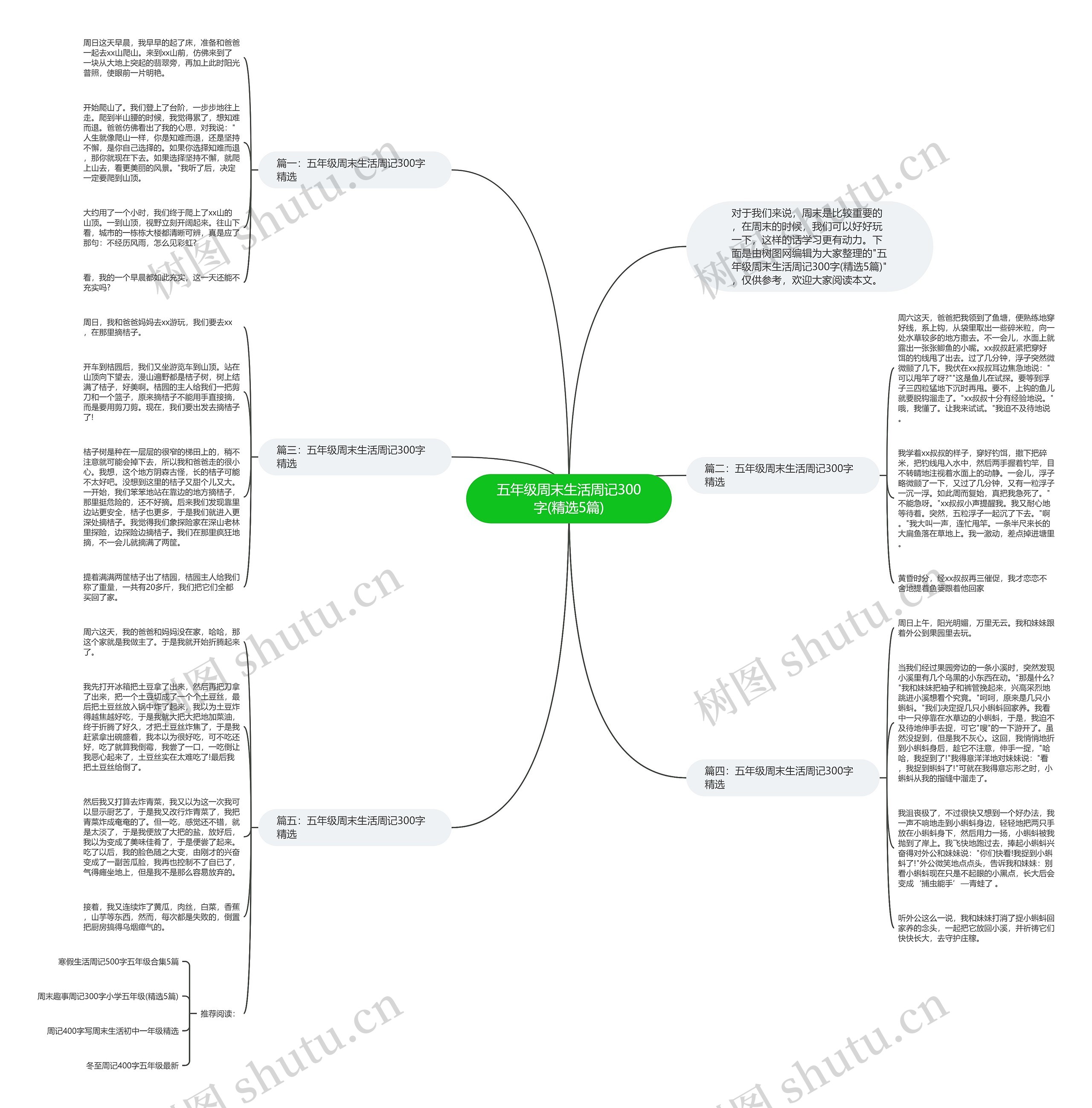 五年级周末生活周记300字(精选5篇)思维导图