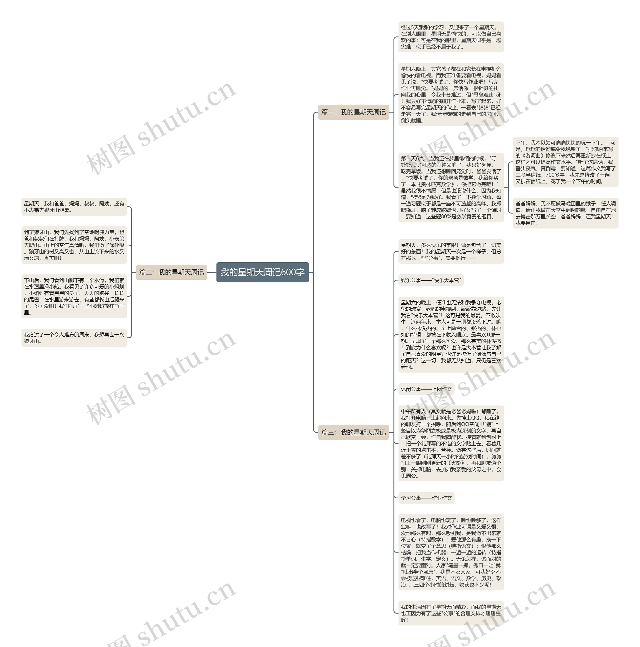我的星期天周记600字思维导图