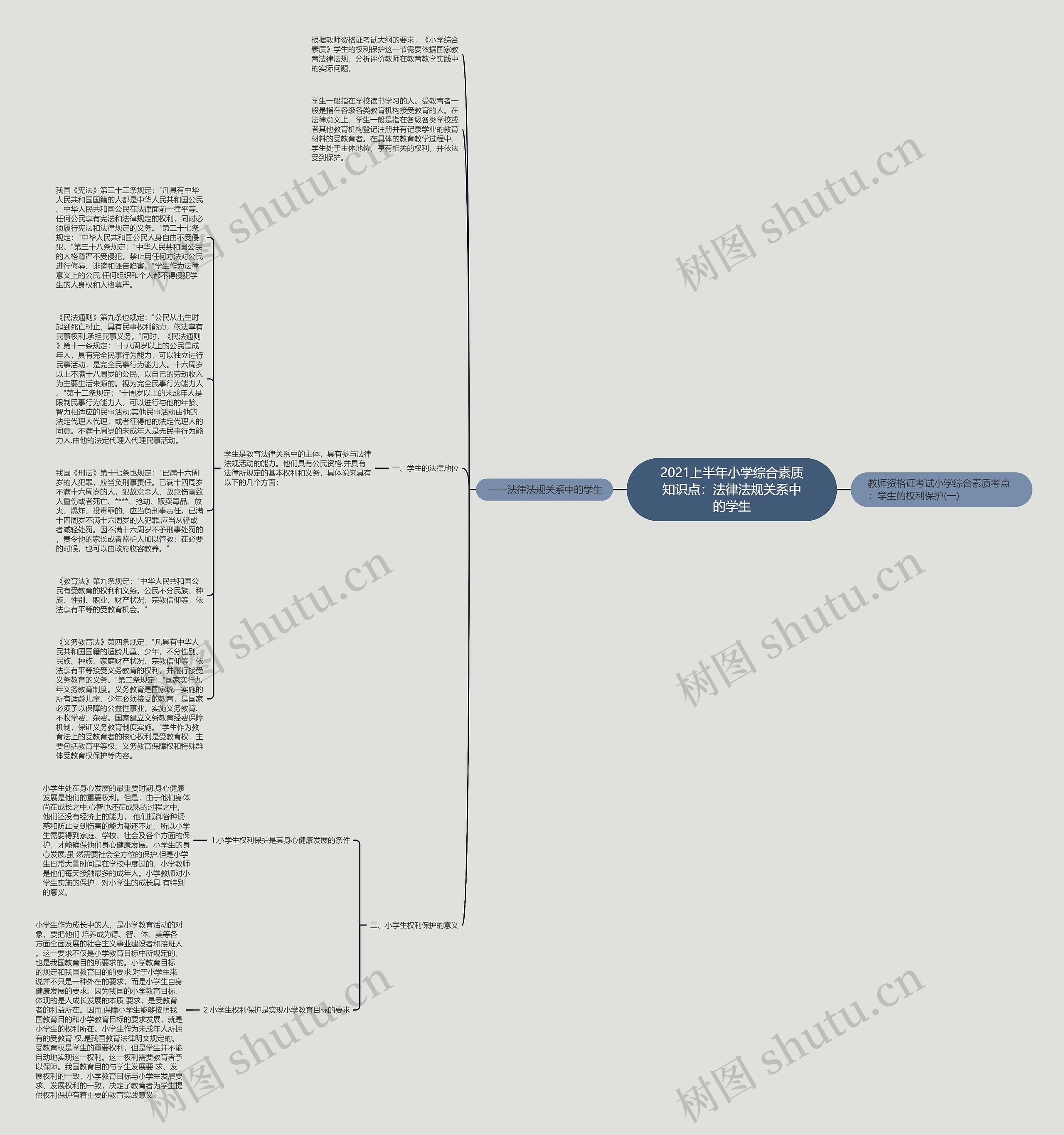 2021上半年小学综合素质知识点：法律法规关系中的学生思维导图