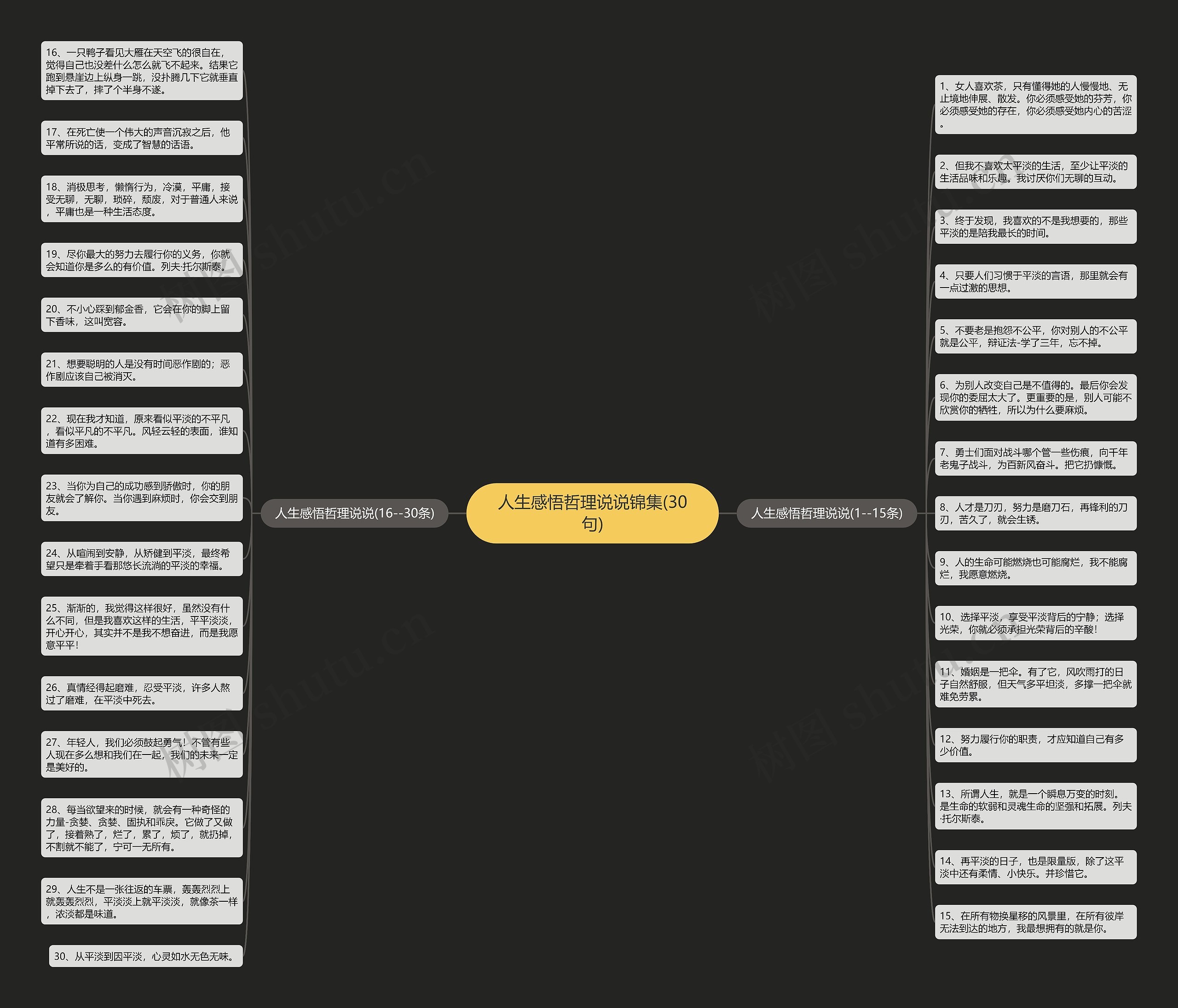 人生感悟哲理说说锦集(30句)思维导图