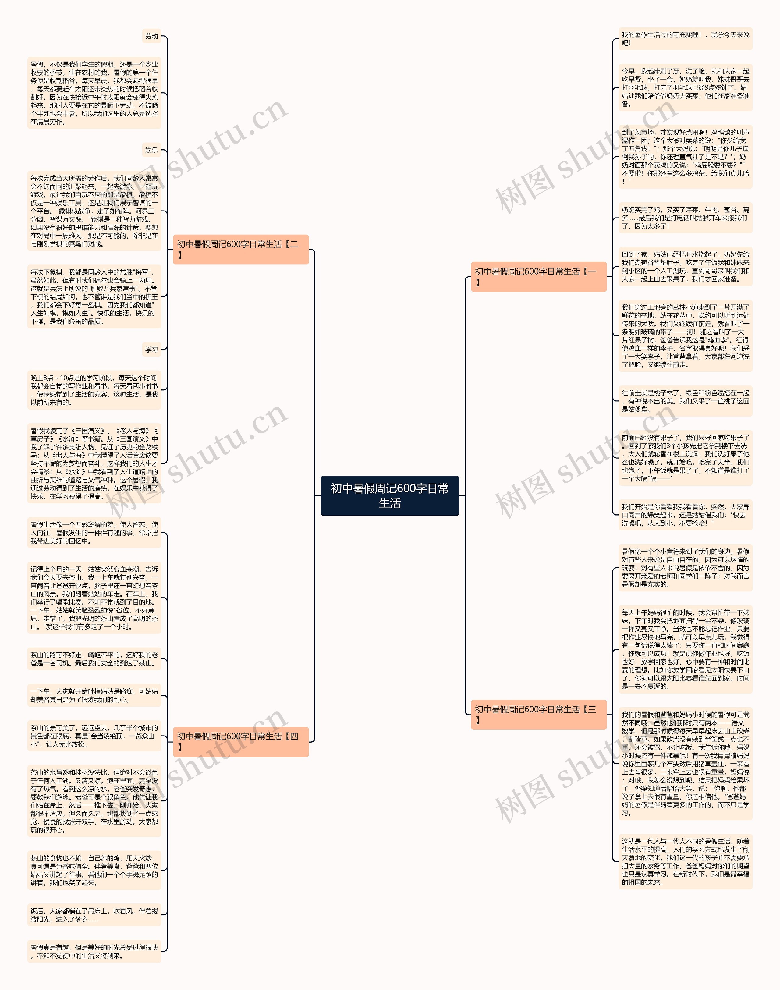 初中暑假周记600字日常生活思维导图